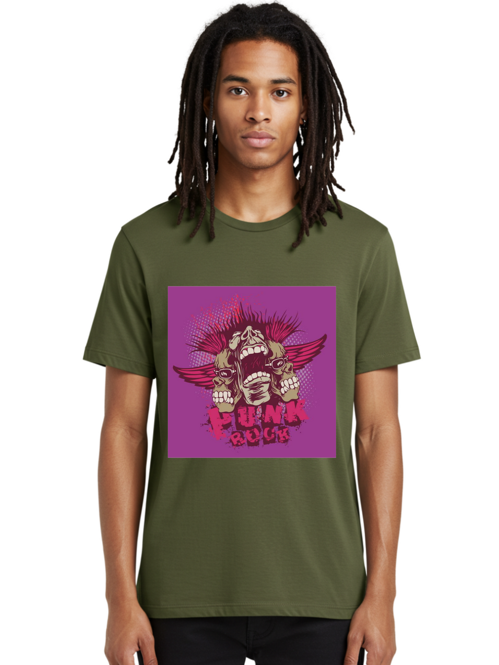 Punk Rock Men'S Graphic Tee, 100% Cotton, Comfortable Casual Summer Wear, Machine Washable, Punk Rock, Screaming Skulls, Mohawk Hair, Punk Style, Grunge Aesthetic, Bold Graphics, Skull Art, Edgy Design, Alternative Culture, Punk Fashion Aae601