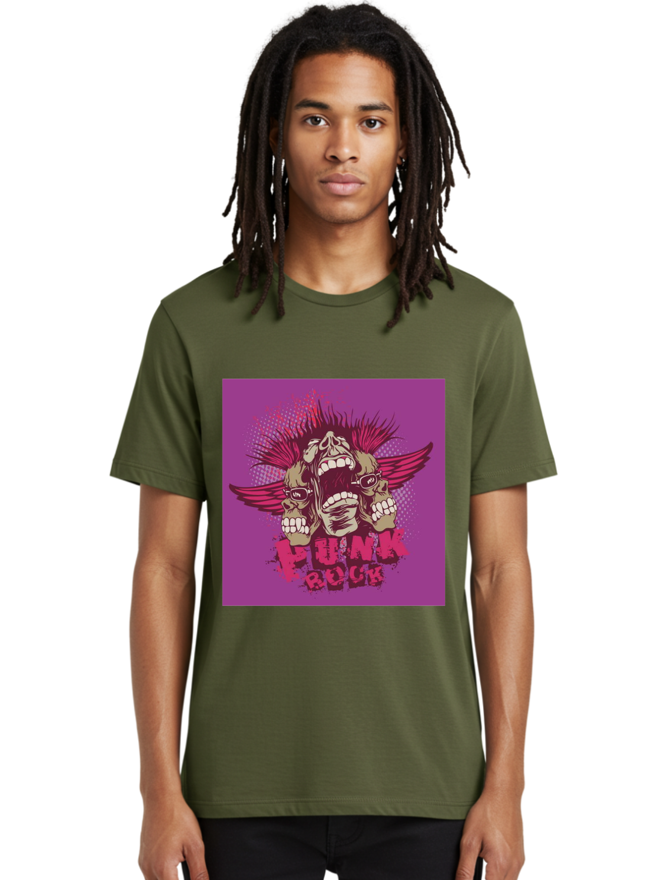 Punk Rock Men'S Graphic Tee, 100% Cotton, Comfortable Casual Summer Wear, Machine Washable, Punk Rock, Screaming Skulls, Mohawk Hair, Punk Style, Grunge Aesthetic, Bold Graphics, Skull Art, Edgy Design, Alternative Culture, Punk Fashion Aae601