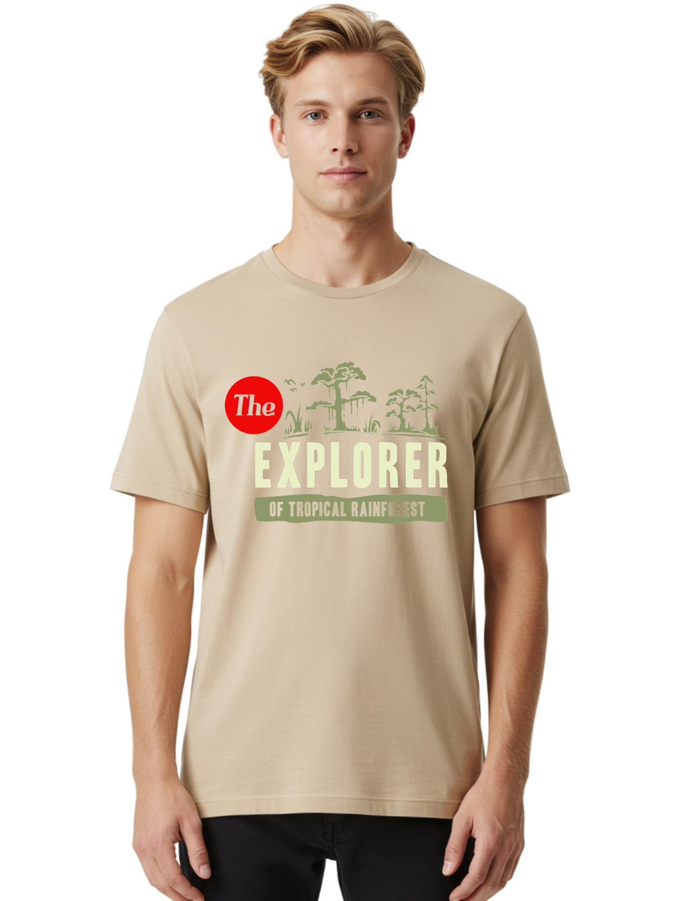 Rainforest Explorer Men'S Graphic Tee, 100% Cotton, Comfortable Casual Summer Wear, Machine Washable, Explorer, Tropical Rainforest, Expedition, Adventure Travel, Wilderness Exploration, Jungle Trek, Exotic Destinations, Eco-Tourism, Aae604