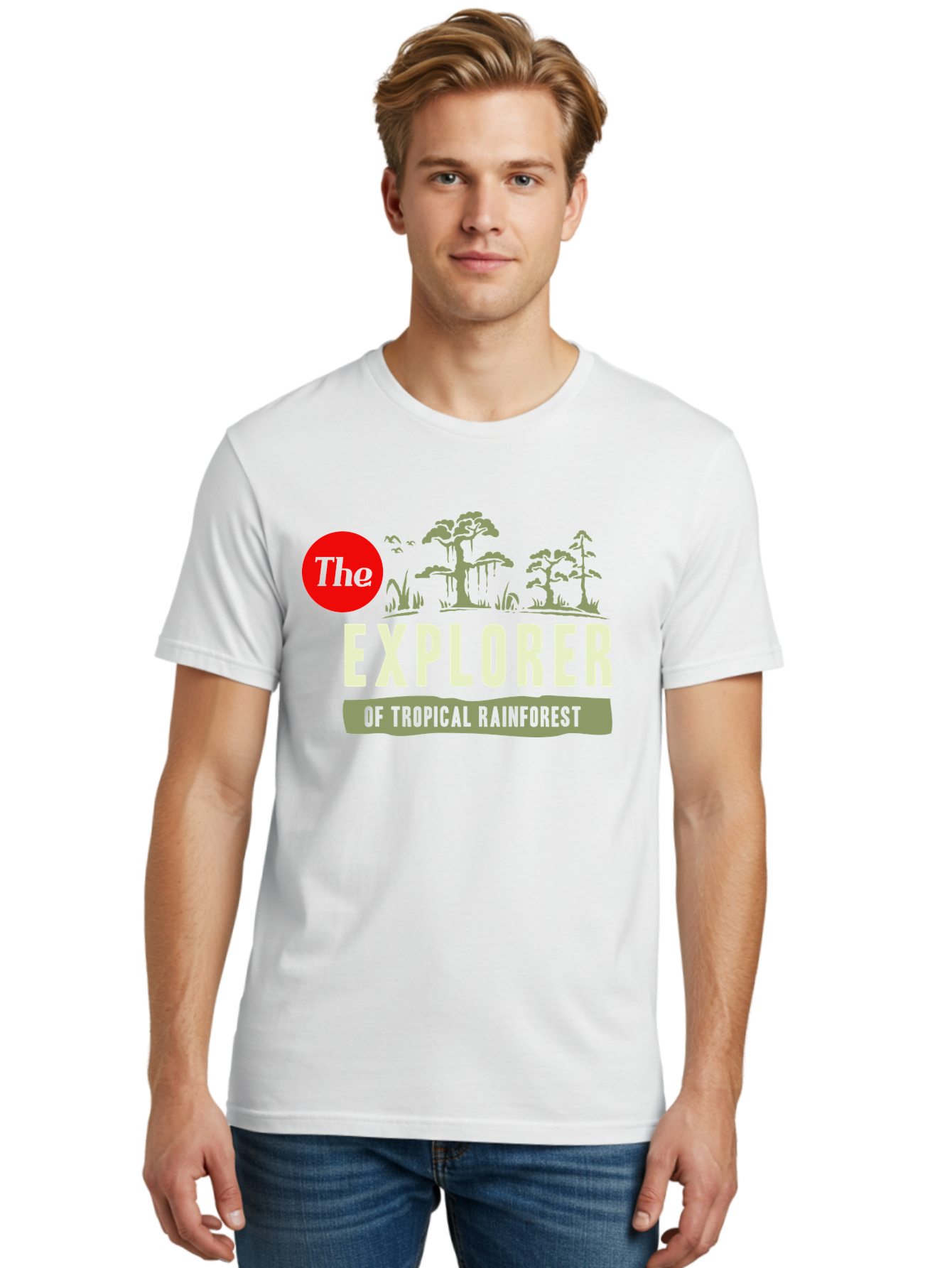 Rainforest Explorer Men'S Graphic Tee, 100% Cotton, Comfortable Casual Summer Wear, Machine Washable, Explorer, Tropical Rainforest, Expedition, Adventure Travel, Wilderness Exploration, Jungle Trek, Exotic Destinations, Eco-Tourism, Aae604