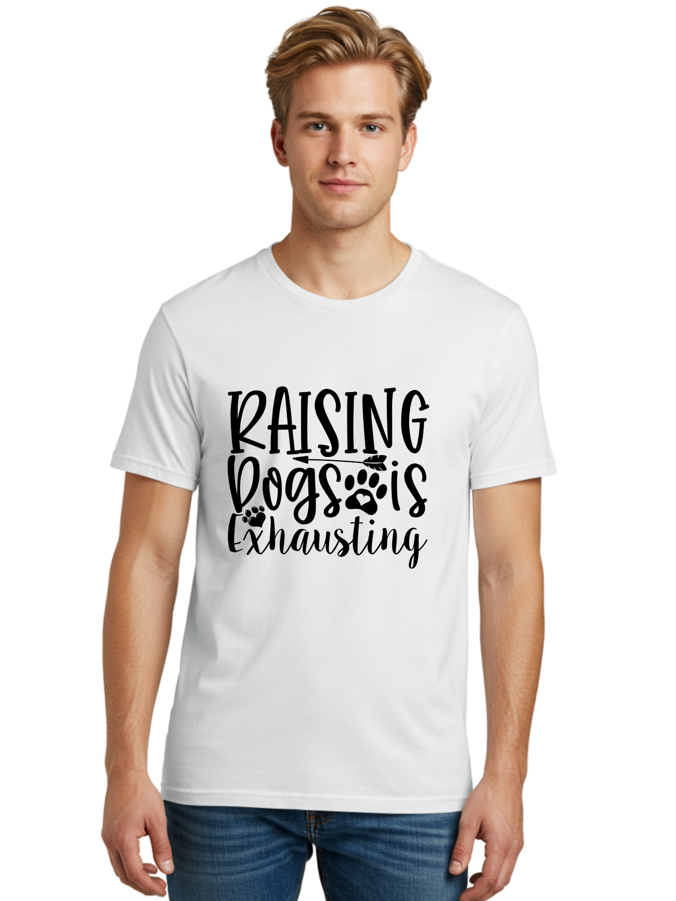 Raising Dogs Is Exhausting Men'S Graphic Tee, 100% Cotton, Comfortable Casual Summer Wear, Machine Washable, Raising Dogs, Dog Owners, Dog Lovers, Pet Care, Dog Parenting, Dog Training, Funny Quotes, Dog Humor, Pet Parenting Aae606
