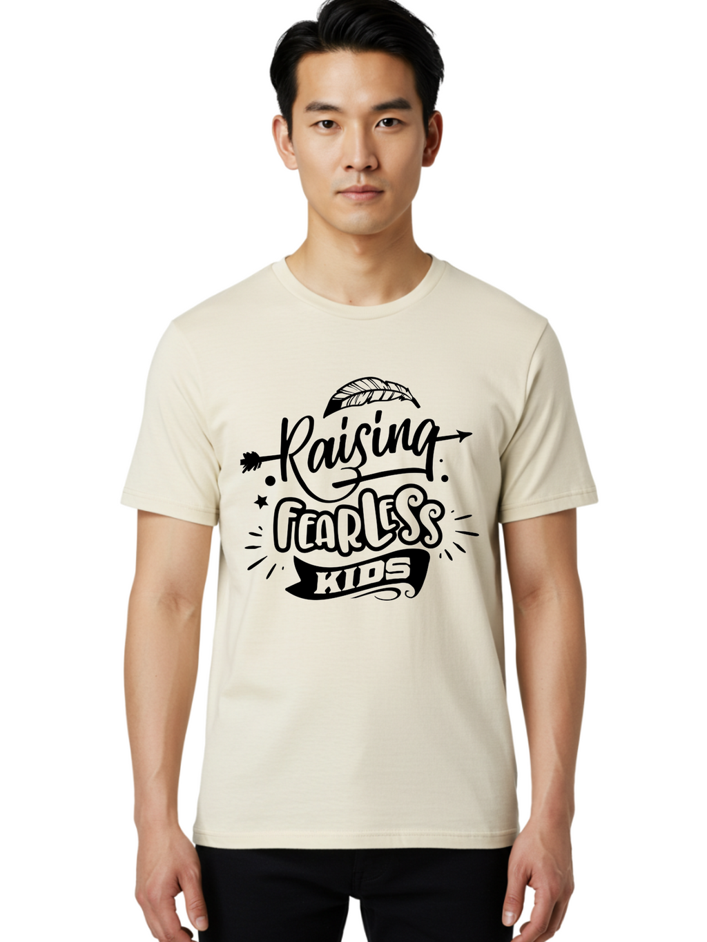 Raising Fearless Kids Men'S Graphic Tee, 100% Cotton, Comfortable Casual Summer Wear, Machine Washable, Raising Fearless Kids, Motivational Quotes, Inspirational Phrases, Parenting Tips, Confidence Boosters, Positive Affirmations, Aae608
