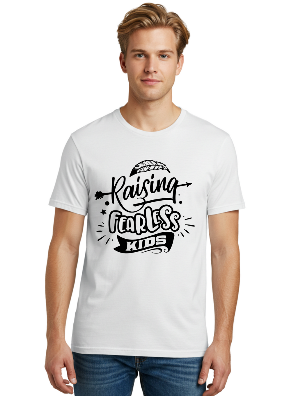 Raising Fearless Kids Men'S Graphic Tee, 100% Cotton, Comfortable Casual Summer Wear, Machine Washable, Raising Fearless Kids, Motivational Quotes, Inspirational Phrases, Parenting Tips, Confidence Boosters, Positive Affirmations, Aae608
