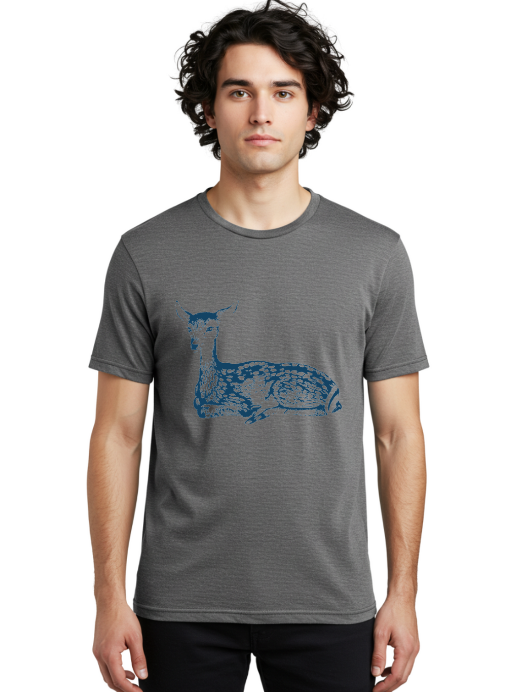 Resting Wild Bambi Men'S Graphic Tee, 100% Cotton, Comfortable Casual Summer Wear, Machine Washable, Deer Resting, Spotted Fur, Serene Wildlife, Natural Habitat, Gentle Creature, Forest Animal, Calm Demeanor, Artistic Illustration, Aae611