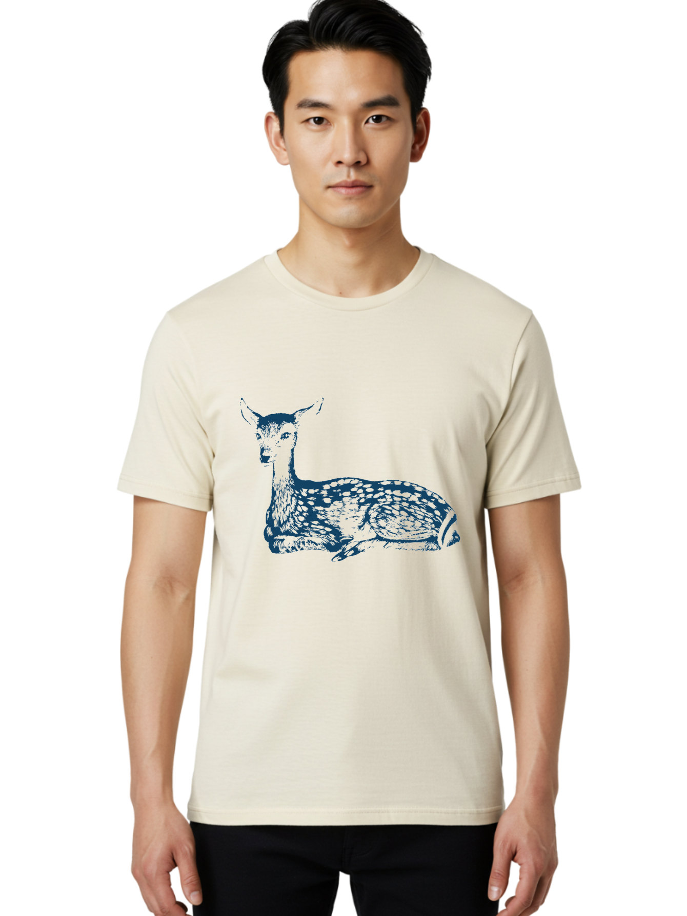 Resting Wild Bambi Men'S Graphic Tee, 100% Cotton, Comfortable Casual Summer Wear, Machine Washable, Deer Resting, Spotted Fur, Serene Wildlife, Natural Habitat, Gentle Creature, Forest Animal, Calm Demeanor, Artistic Illustration, Aae611