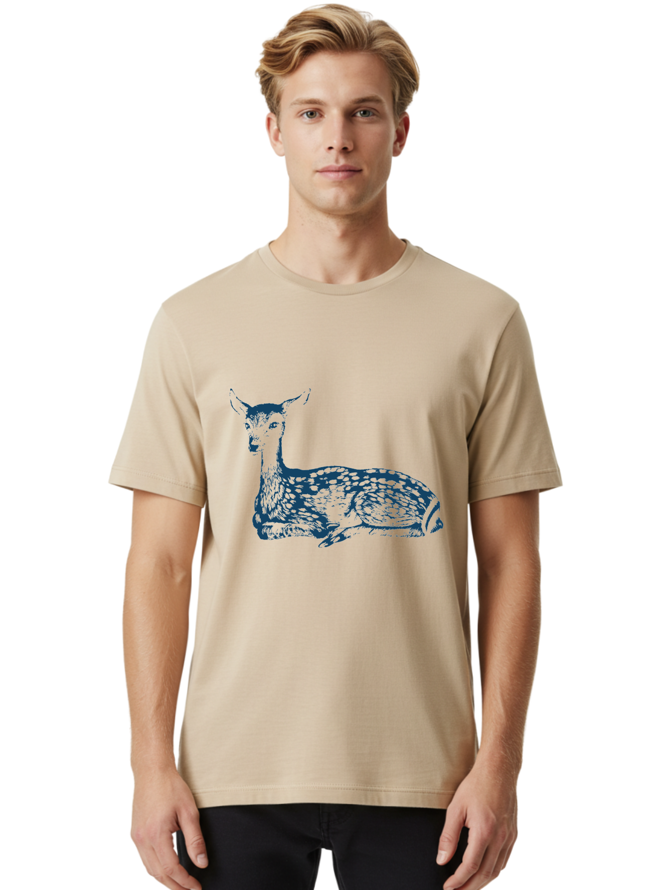 Resting Wild Bambi Men'S Graphic Tee, 100% Cotton, Comfortable Casual Summer Wear, Machine Washable, Deer Resting, Spotted Fur, Serene Wildlife, Natural Habitat, Gentle Creature, Forest Animal, Calm Demeanor, Artistic Illustration, Aae611