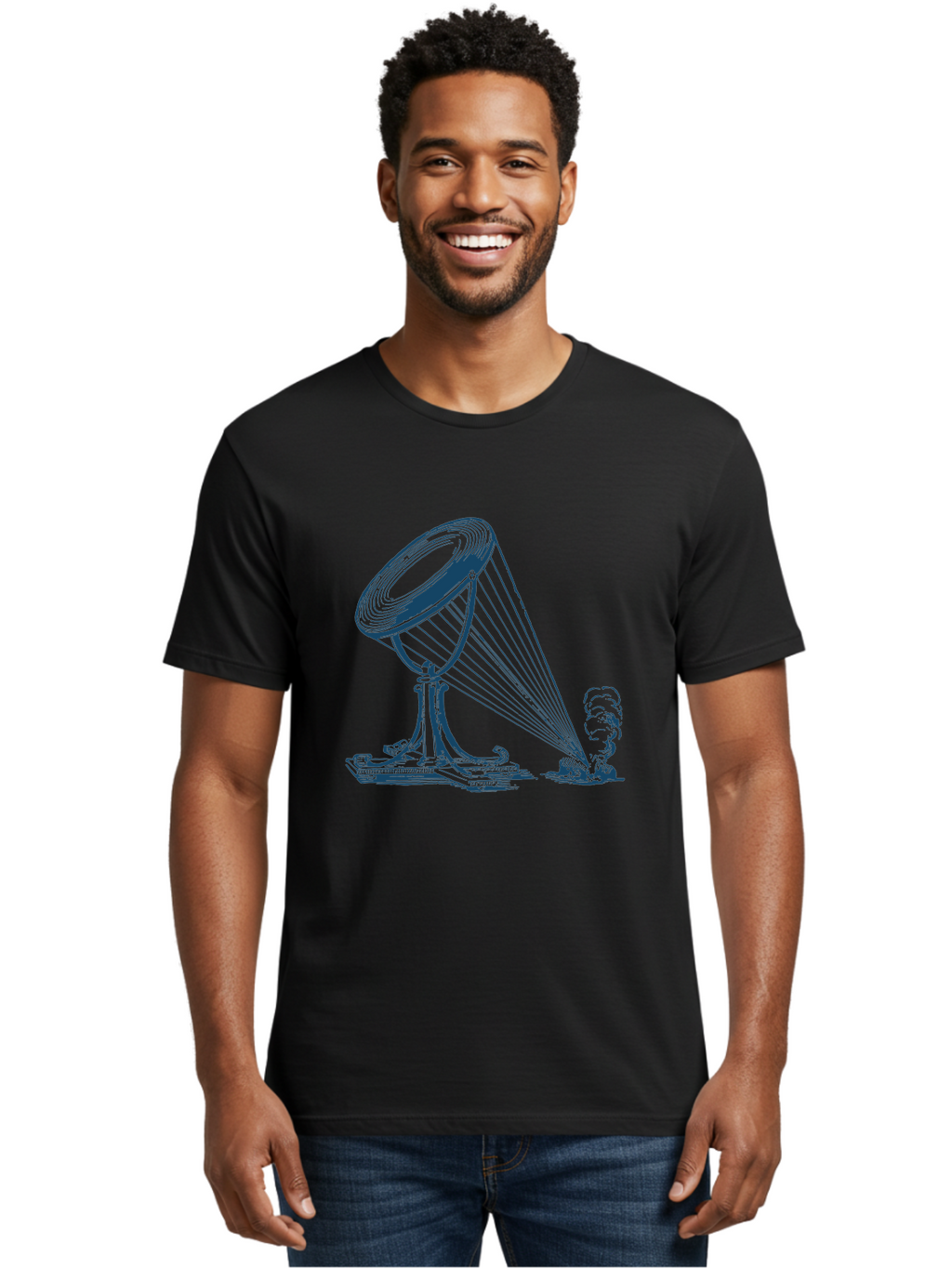 Retro Magnifying Glass Men'S Graphic Tee, 100% Cotton, Comfortable Casual Summer Wear, Machine Washable, Vintage Gramophone, Retro Sound, Classic Music, Antique Technology, Old-Fashioned, Nostalgic Vibes, Music Player, Sound Waves, Aae612