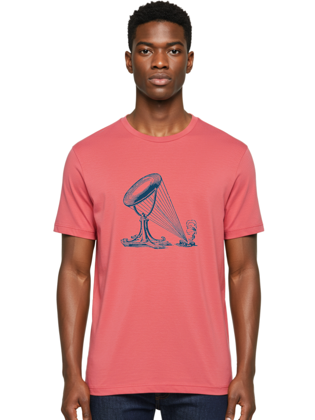 Retro Magnifying Glass Men'S Graphic Tee, 100% Cotton, Comfortable Casual Summer Wear, Machine Washable, Vintage Gramophone, Retro Sound, Classic Music, Antique Technology, Old-Fashioned, Nostalgic Vibes, Music Player, Sound Waves, Aae612