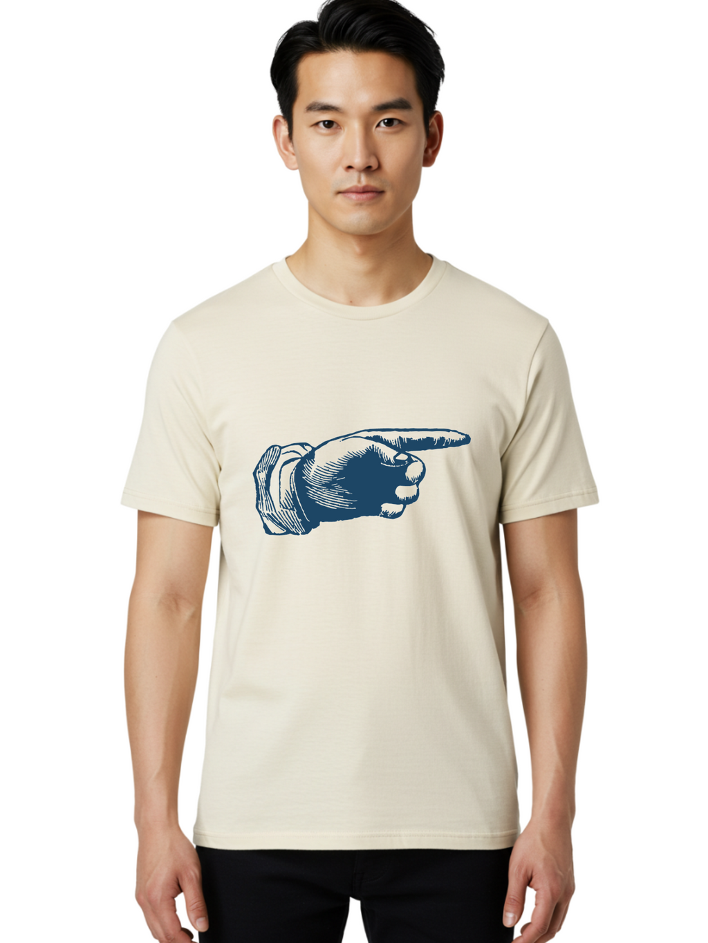 Retro Pointing Hand Men'S Graphic Tee, 100% Cotton, Comfortable Casual Summer Wear, Machine Washable, Hand Pointing, Index Finger, Direction Indicator, Gesture, Hand Gesture, Pointing Gesture, Finger Pointing Aae613