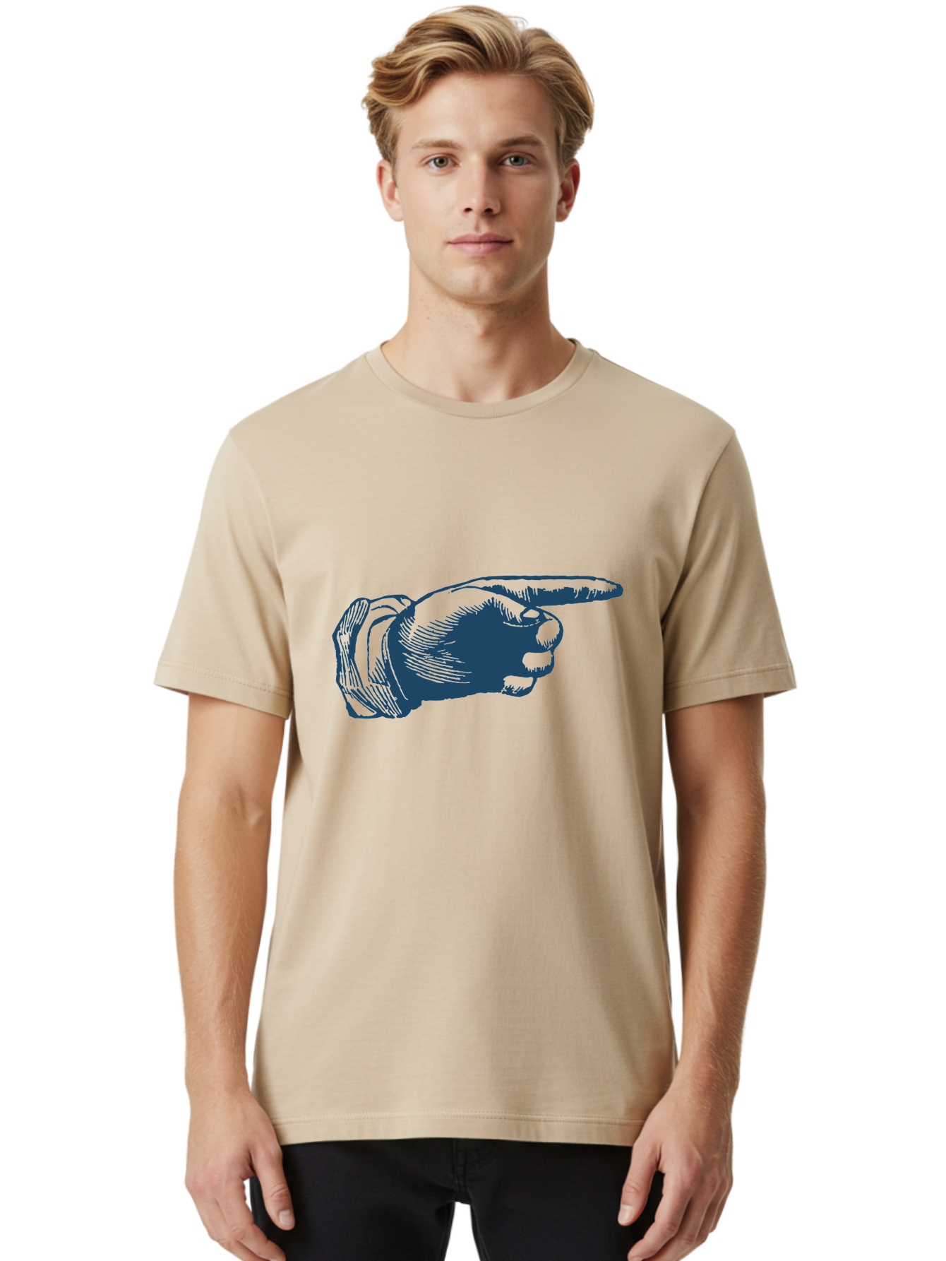 Retro Pointing Hand Men'S Graphic Tee, 100% Cotton, Comfortable Casual Summer Wear, Machine Washable, Hand Pointing, Index Finger, Direction Indicator, Gesture, Hand Gesture, Pointing Gesture, Finger Pointing Aae613