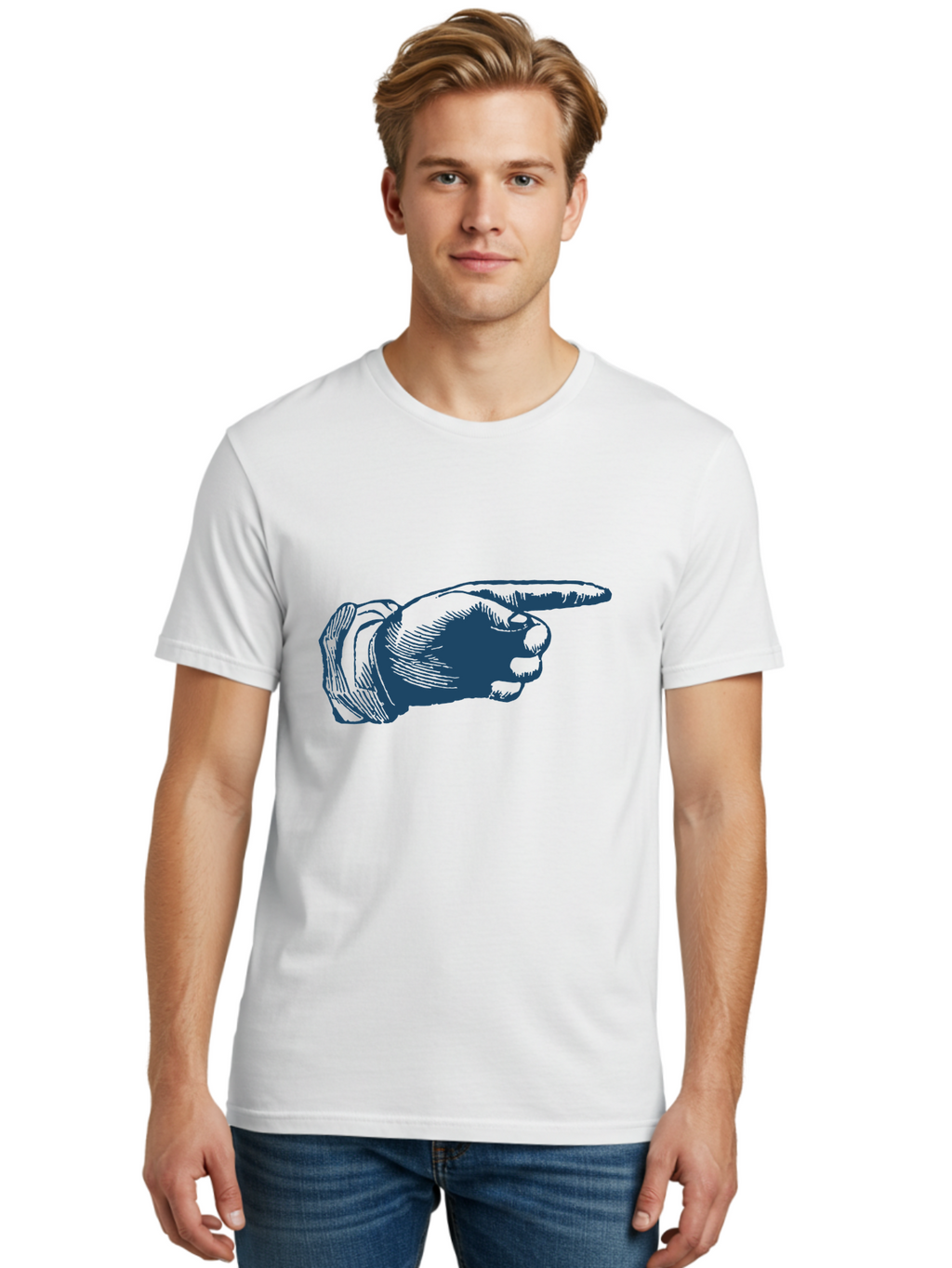 Retro Pointing Hand Men'S Graphic Tee, 100% Cotton, Comfortable Casual Summer Wear, Machine Washable, Hand Pointing, Index Finger, Direction Indicator, Gesture, Hand Gesture, Pointing Gesture, Finger Pointing Aae613