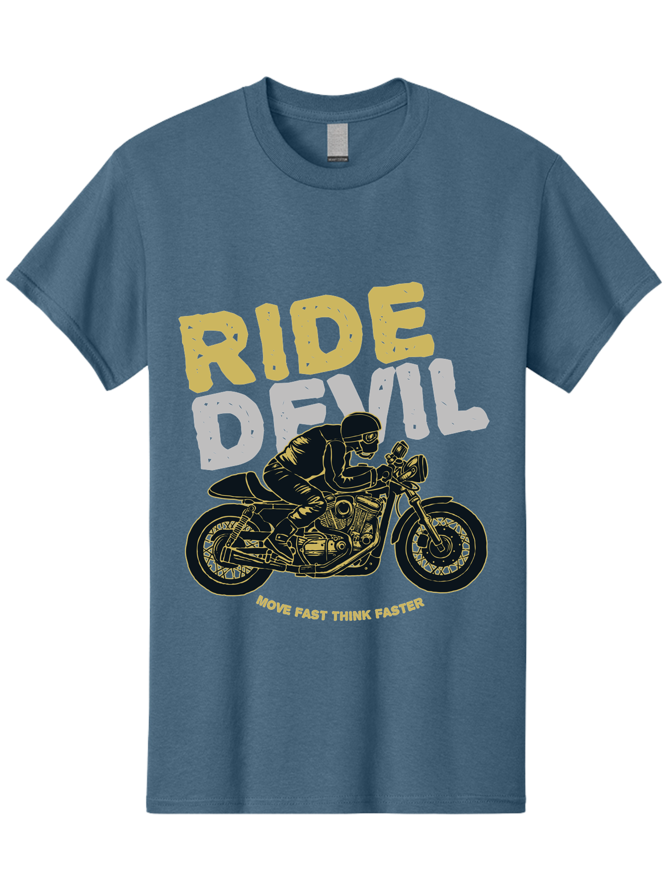 Ride Devil Men'S Graphic Tee, 100% Cotton, Comfortable Casual Summer Wear, Machine Washable, Motorcycle Rider, Devil May Care, Speed Demon, Fast Bike, Riding Gear, Motorcycle Culture, Biker Apparel, Ride Devil, Move Fast Think Faster Aae615