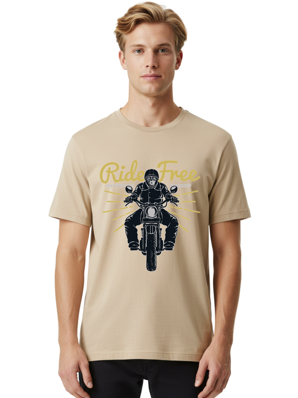 Ride Free Men'S Graphic Tee, 100% Cotton, Comfortable Casual Summer Wear, Machine Washable, Motorcycle Rider, Ride Free, Biker Culture, Motorbike Workshop, Freedom, Adventure, Motorcycling Lifestyle, Motorcycle Enthusiasts Aae616