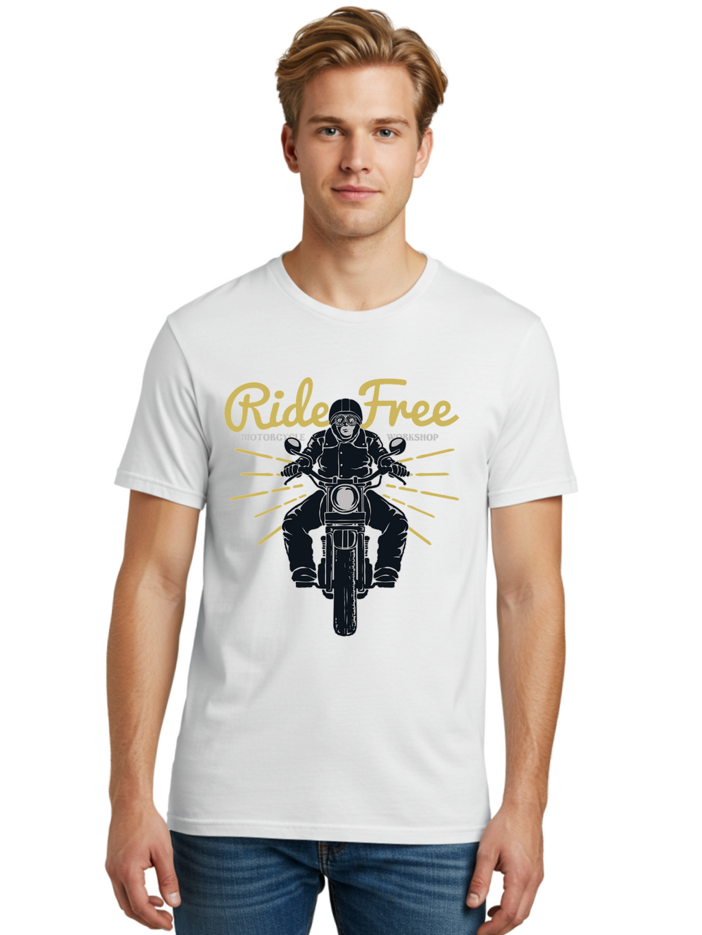 Ride Free Men'S Graphic Tee, 100% Cotton, Comfortable Casual Summer Wear, Machine Washable, Motorcycle Rider, Ride Free, Biker Culture, Motorbike Workshop, Freedom, Adventure, Motorcycling Lifestyle, Motorcycle Enthusiasts Aae616