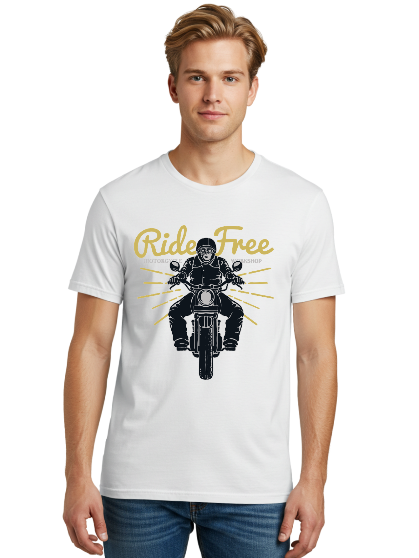Ride Free Men'S Graphic Tee, 100% Cotton, Comfortable Casual Summer Wear, Machine Washable, Motorcycle Rider, Ride Free, Biker Culture, Motorbike Workshop, Freedom, Adventure, Motorcycling Lifestyle, Motorcycle Enthusiasts Aae616