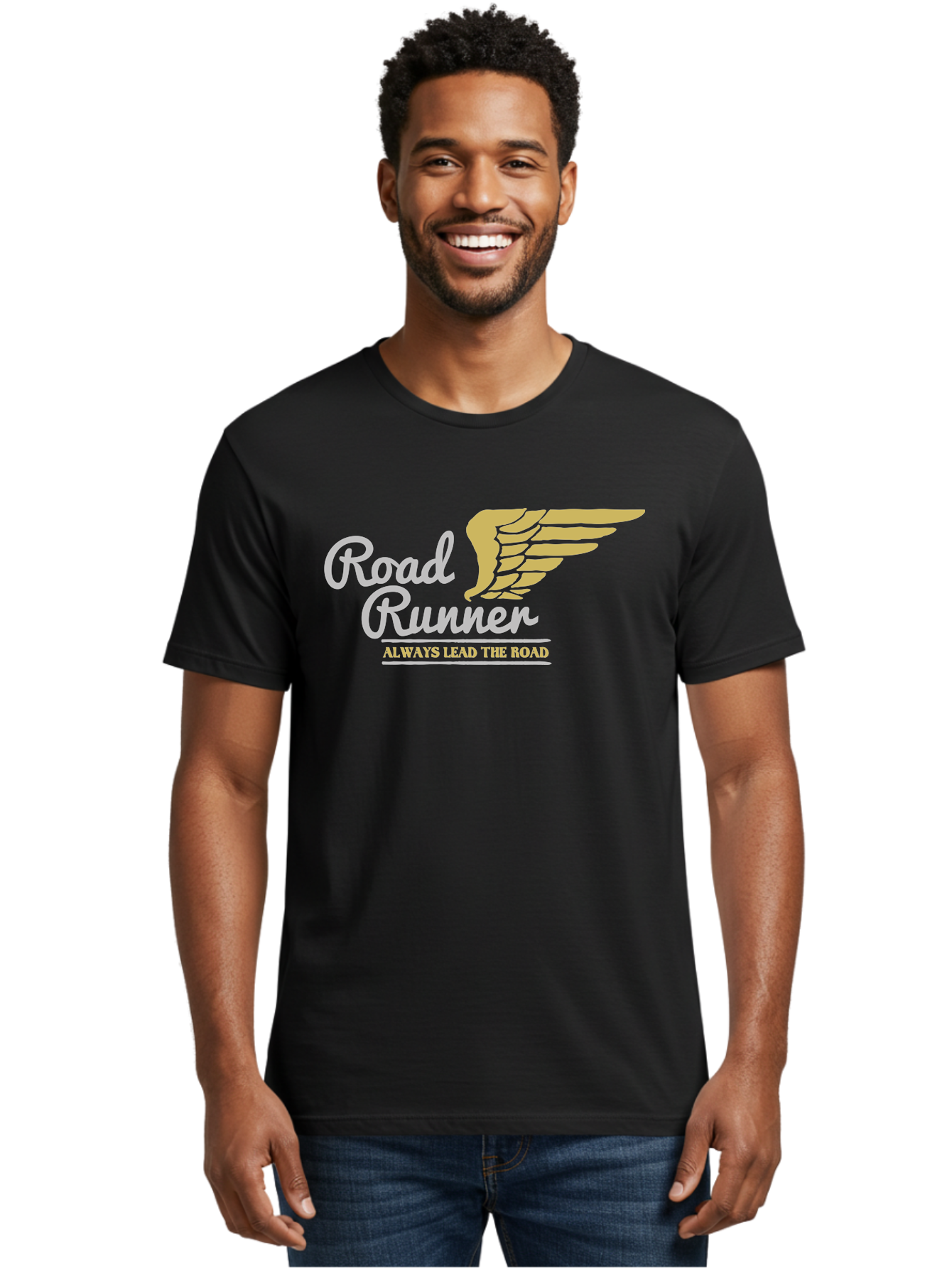 Road Runner Men'S Graphic Tee, 100% Cotton, Comfortable Casual Summer Wear, Machine Washable, Runner Logo, Wing Design, Road Runner, Always Lead The Road, Fitness Motivation, Running Inspiration, Speed, Wings, Road Runner Theme Aae617
