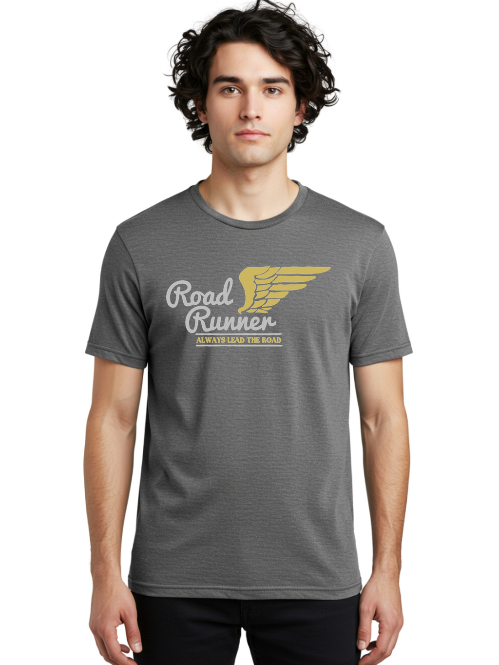 Road Runner Men'S Graphic Tee, 100% Cotton, Comfortable Casual Summer Wear, Machine Washable, Runner Logo, Wing Design, Road Runner, Always Lead The Road, Fitness Motivation, Running Inspiration, Speed, Wings, Road Runner Theme Aae617