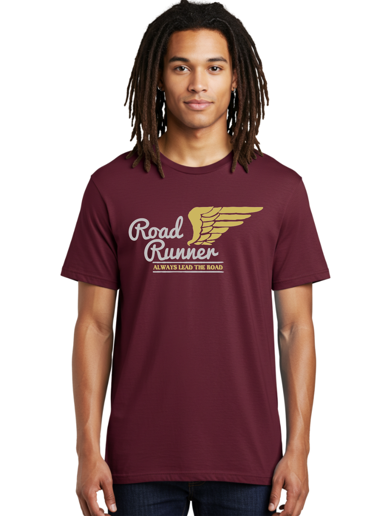 Road Runner Men'S Graphic Tee, 100% Cotton, Comfortable Casual Summer Wear, Machine Washable, Runner Logo, Wing Design, Road Runner, Always Lead The Road, Fitness Motivation, Running Inspiration, Speed, Wings, Road Runner Theme Aae617