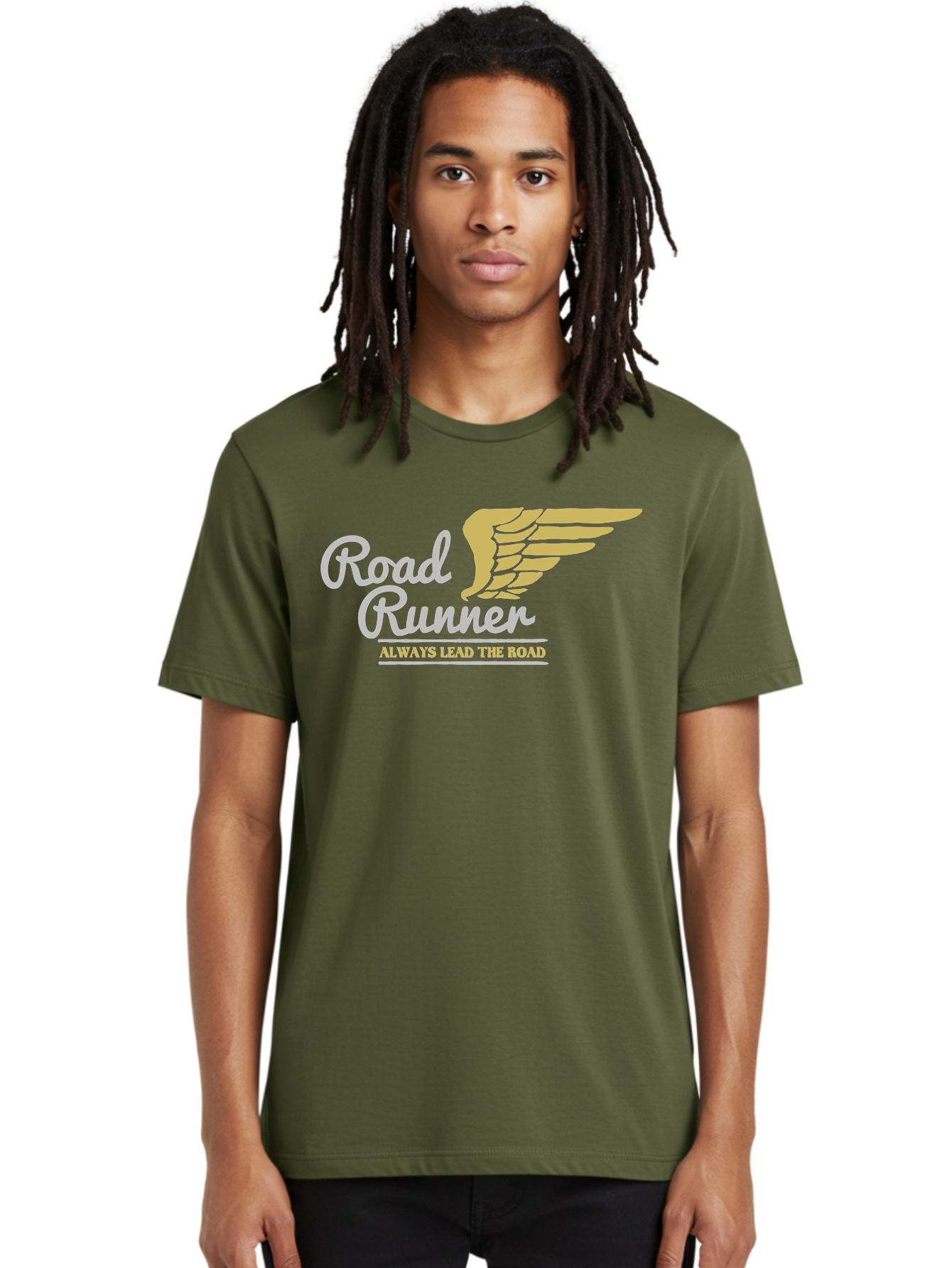 Road Runner Men'S Graphic Tee, 100% Cotton, Comfortable Casual Summer Wear, Machine Washable, Runner Logo, Wing Design, Road Runner, Always Lead The Road, Fitness Motivation, Running Inspiration, Speed, Wings, Road Runner Theme Aae617