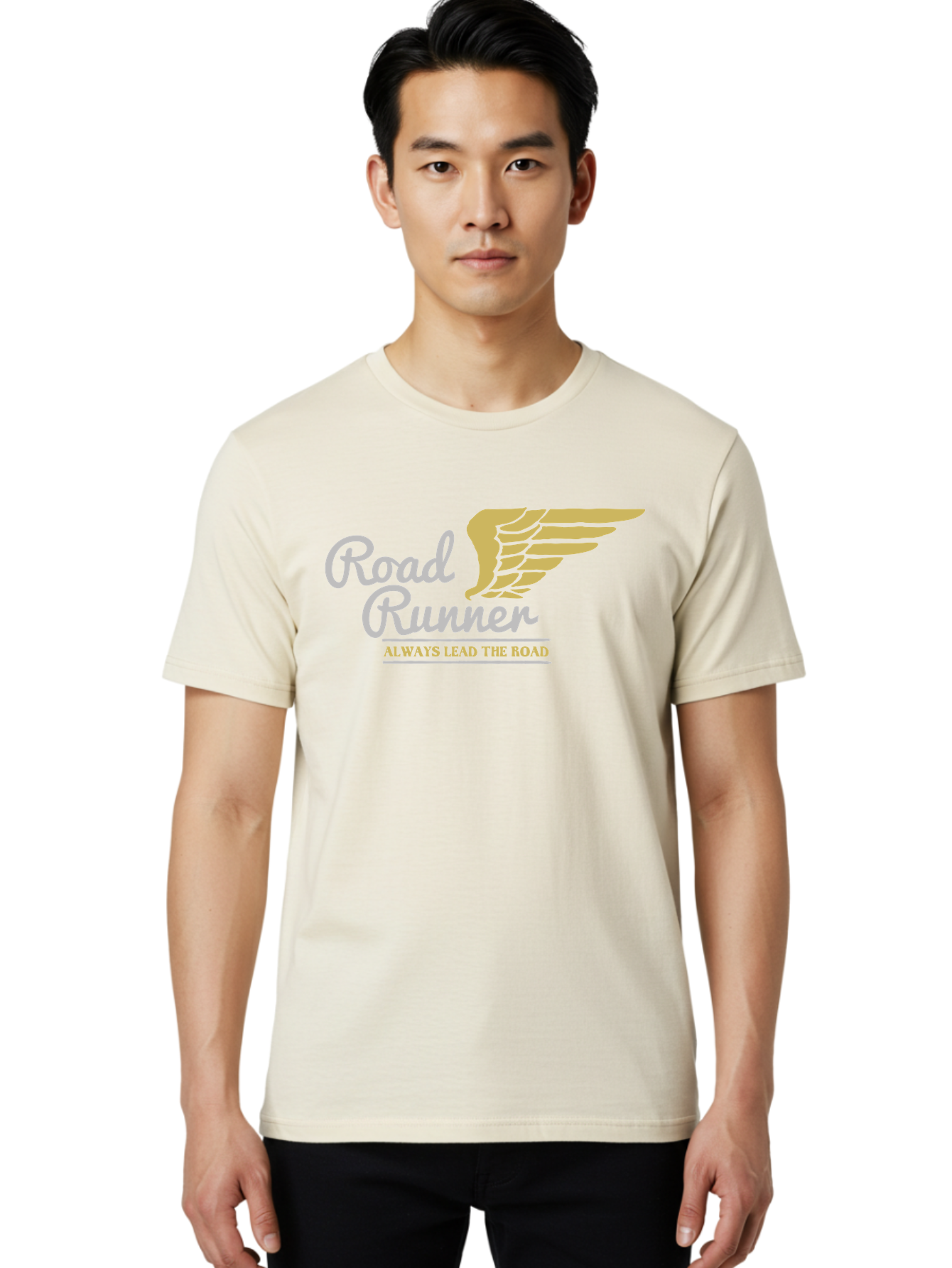 Road Runner Men'S Graphic Tee, 100% Cotton, Comfortable Casual Summer Wear, Machine Washable, Runner Logo, Wing Design, Road Runner, Always Lead The Road, Fitness Motivation, Running Inspiration, Speed, Wings, Road Runner Theme Aae617