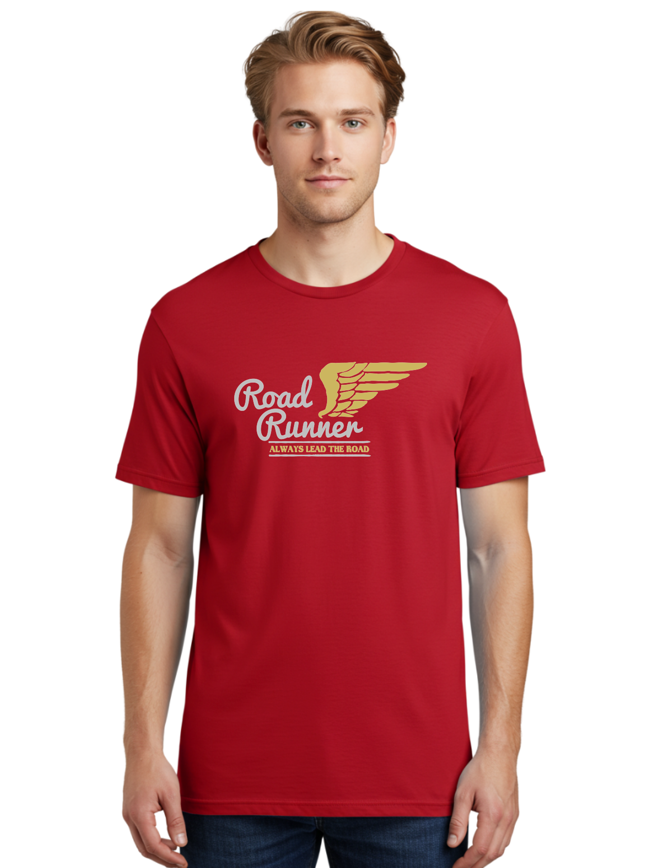 Road Runner Men'S Graphic Tee, 100% Cotton, Comfortable Casual Summer Wear, Machine Washable, Runner Logo, Wing Design, Road Runner, Always Lead The Road, Fitness Motivation, Running Inspiration, Speed, Wings, Road Runner Theme Aae617