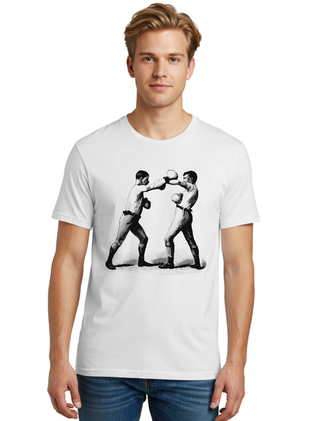 Ropekings Men'S Graphic Tee, 100% Cotton, Comfortable Casual Summer Wear, Machine Washable, Two Boxers Fighting, Boxing Match, Martial Arts, Combat Sports, Physical Fitness, Intense Action, Gloves, Punch, Fight, Athletic Competition, Aae618