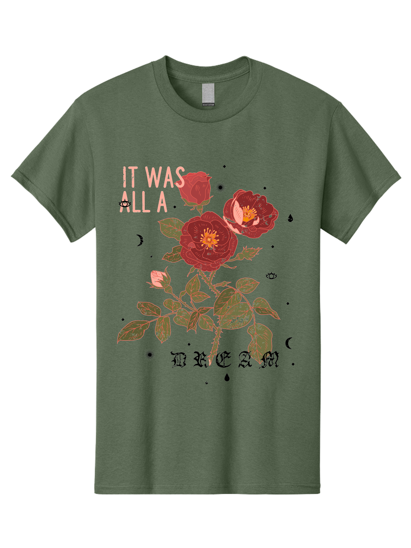 Rose -Men Men'S Graphic Tee, 100% Cotton, Comfortable Casual Summer Wear, Machine Washable, Red Roses, Vintage Illustration, Floral Design, Dreamy Atmosphere, Symbolic Imagery, Retro Aesthetic, Mystical Vibes, Gothic Typography Aae619