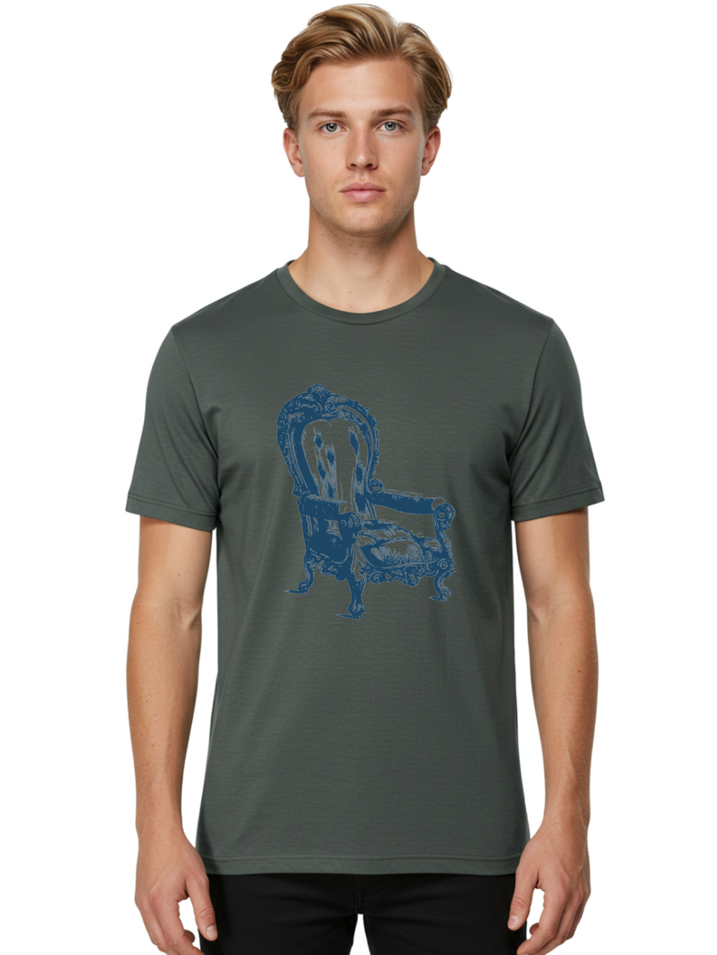 Royal Scroll Armchair Men'S Graphic Tee, 100% Cotton, Comfortable Casual Summer Wear, Machine Washable, Luxury Chair, Ornate Design, Vintage Furniture, Armchair, Carved Details, Royal Seating, Ornamental Decor, Intricate Carvings, Aae622