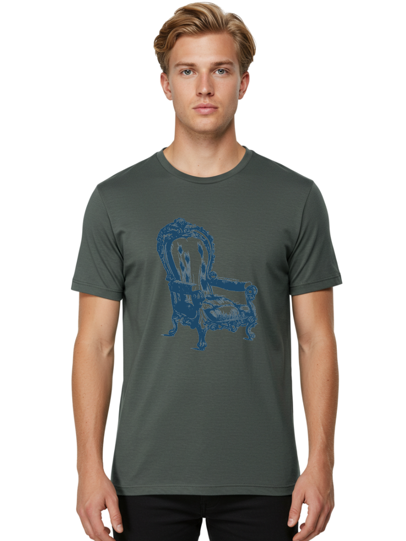 Royal Scroll Armchair Men'S Graphic Tee, 100% Cotton, Comfortable Casual Summer Wear, Machine Washable, Luxury Chair, Ornate Design, Vintage Furniture, Armchair, Carved Details, Royal Seating, Ornamental Decor, Intricate Carvings, Aae622