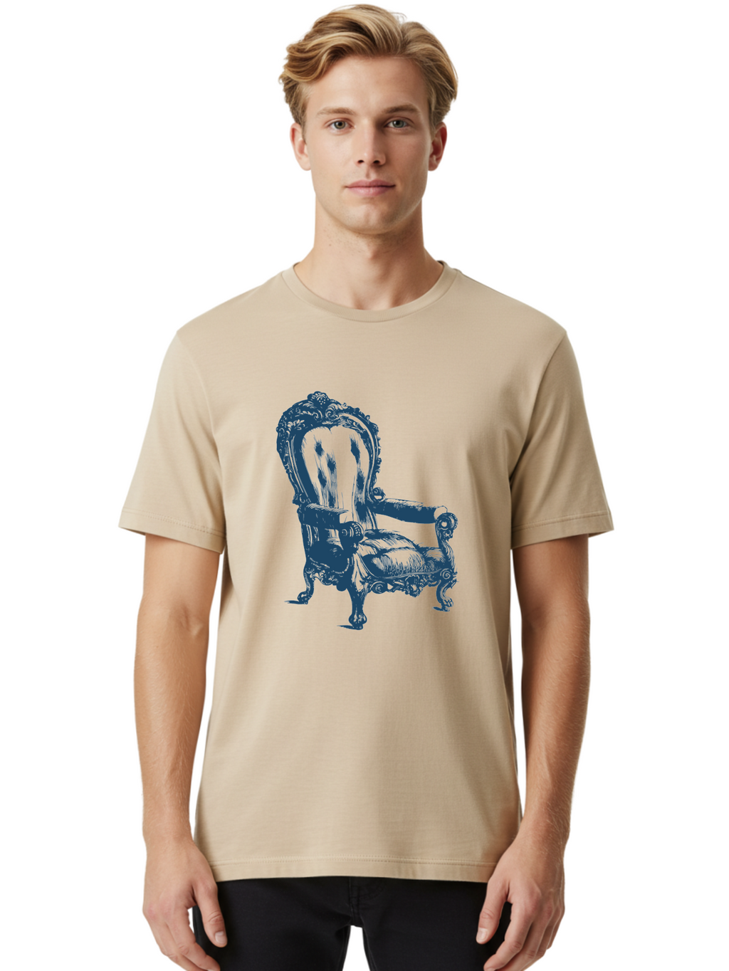 Royal Scroll Armchair Men'S Graphic Tee, 100% Cotton, Comfortable Casual Summer Wear, Machine Washable, Luxury Chair, Ornate Design, Vintage Furniture, Armchair, Carved Details, Royal Seating, Ornamental Decor, Intricate Carvings, Aae622