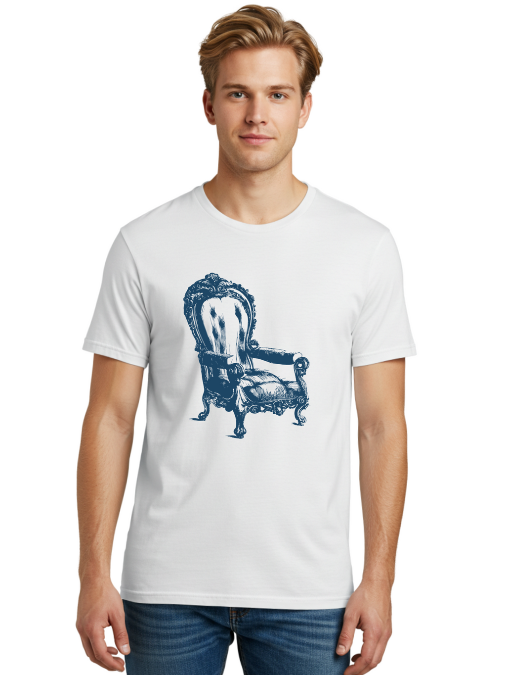 Royal Scroll Armchair Men'S Graphic Tee, 100% Cotton, Comfortable Casual Summer Wear, Machine Washable, Luxury Chair, Ornate Design, Vintage Furniture, Armchair, Carved Details, Royal Seating, Ornamental Decor, Intricate Carvings, Aae622