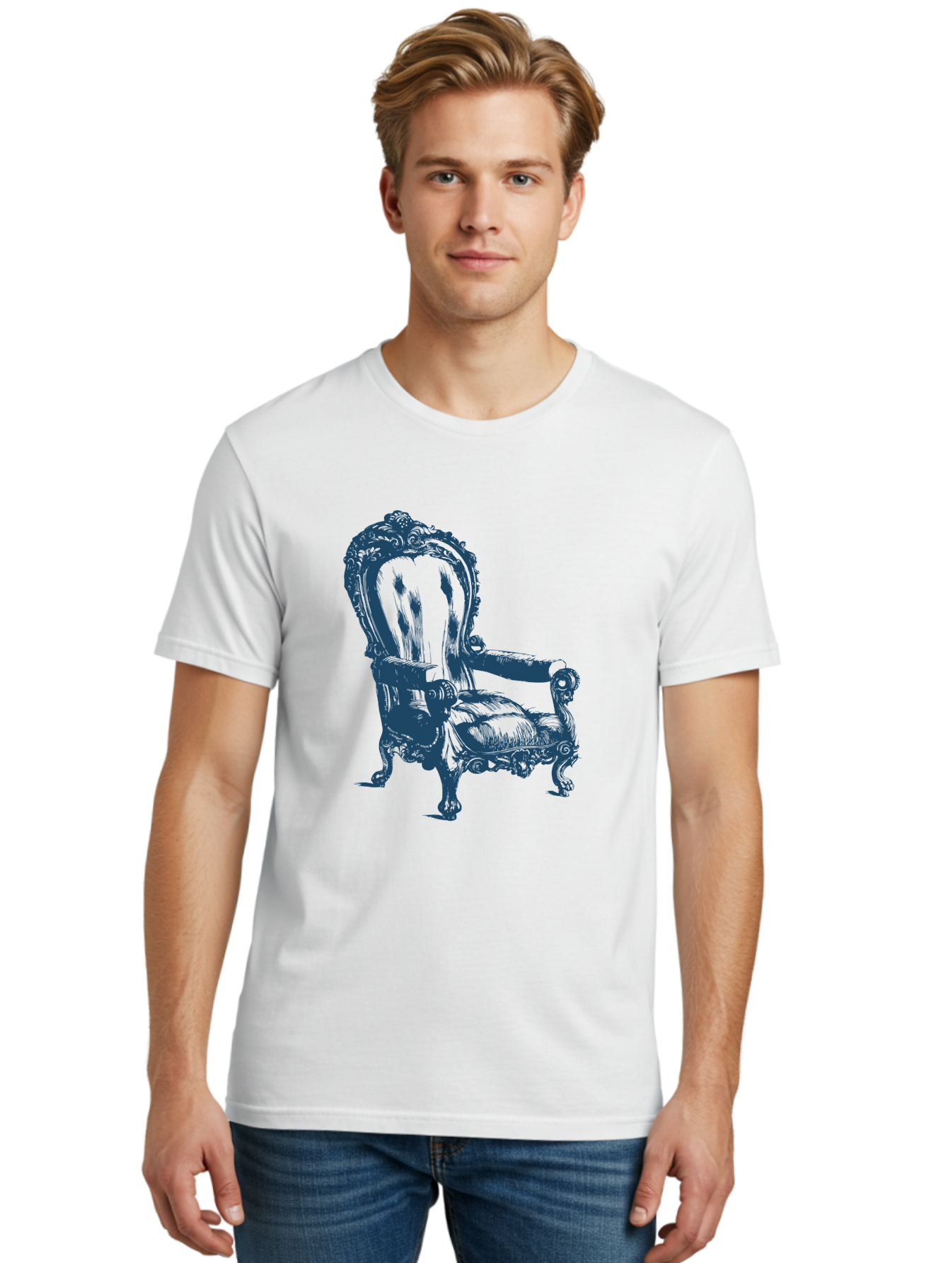 Royal Scroll Armchair Men'S Graphic Tee, 100% Cotton, Comfortable Casual Summer Wear, Machine Washable, Luxury Chair, Ornate Design, Vintage Furniture, Armchair, Carved Details, Royal Seating, Ornamental Decor, Intricate Carvings, Aae622