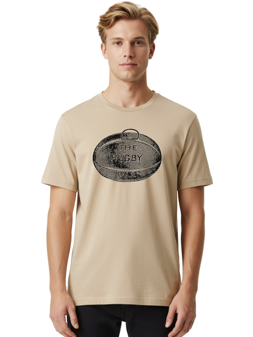 The Rugby Ball Men'S Graphic Tee, 100% Cotton, Comfortable Casual Summer Wear, Machine Washable, Rugby Ball, Sport Equipment, Oval Shape, Vintage Illustration, Sports Graphics, Rugby Team, Contact Sports, Sports Ball, Sports Illustration Aae623