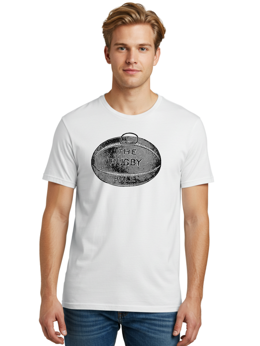 The Rugby Ball Men'S Graphic Tee, 100% Cotton, Comfortable Casual Summer Wear, Machine Washable, Rugby Ball, Sport Equipment, Oval Shape, Vintage Illustration, Sports Graphics, Rugby Team, Contact Sports, Sports Ball, Sports Illustration Aae623