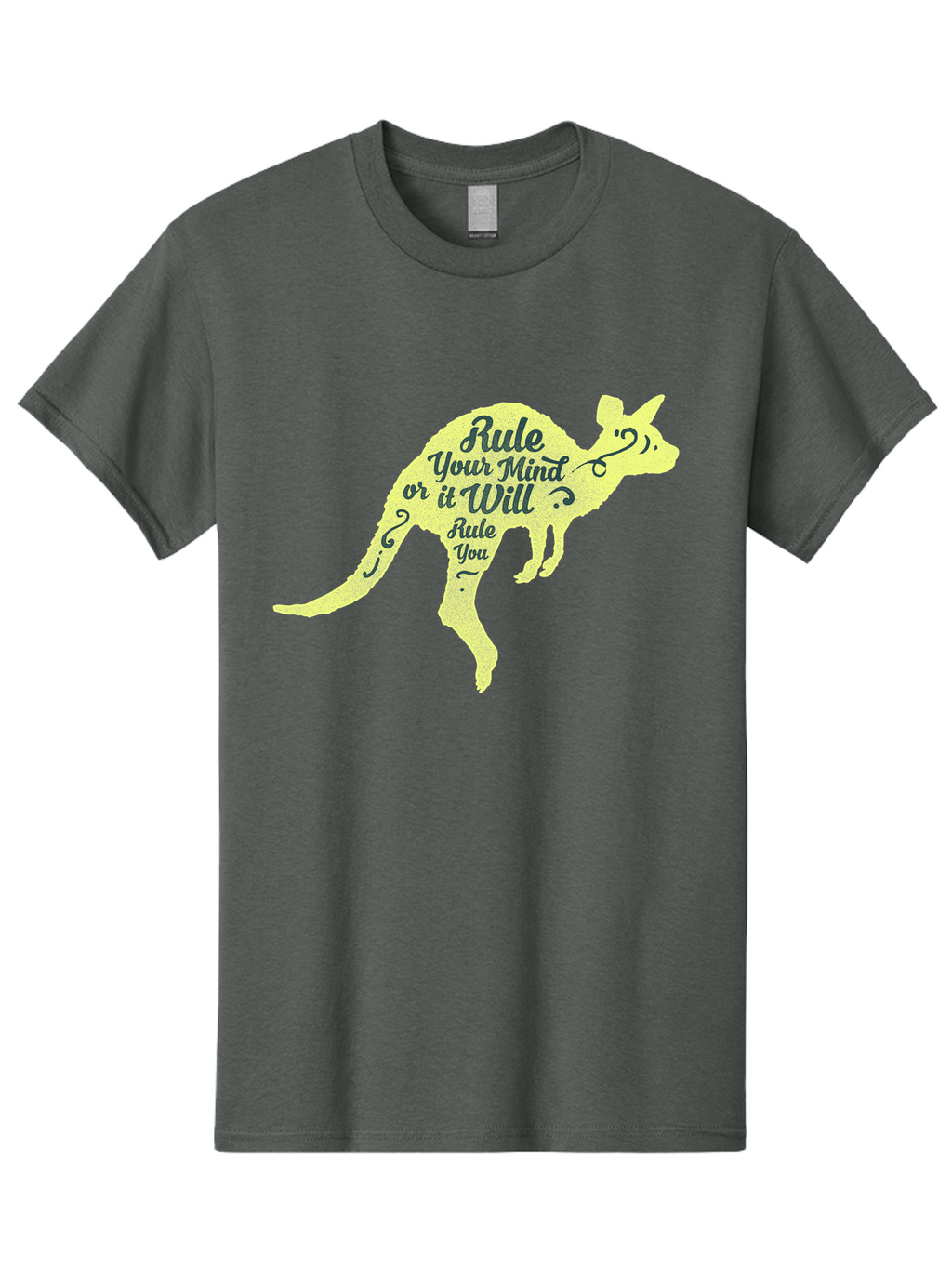 Rule Your Mind Men'S Graphic Tee, 100% Cotton, Comfortable Casual Summer Wear, Machine Washable, Motivational Quote, Kangaroo Silhouette, Inspirational Message, Mental Discipline, Positive Thinking, Rule Your Mind Or It Will Rule You, Aae624