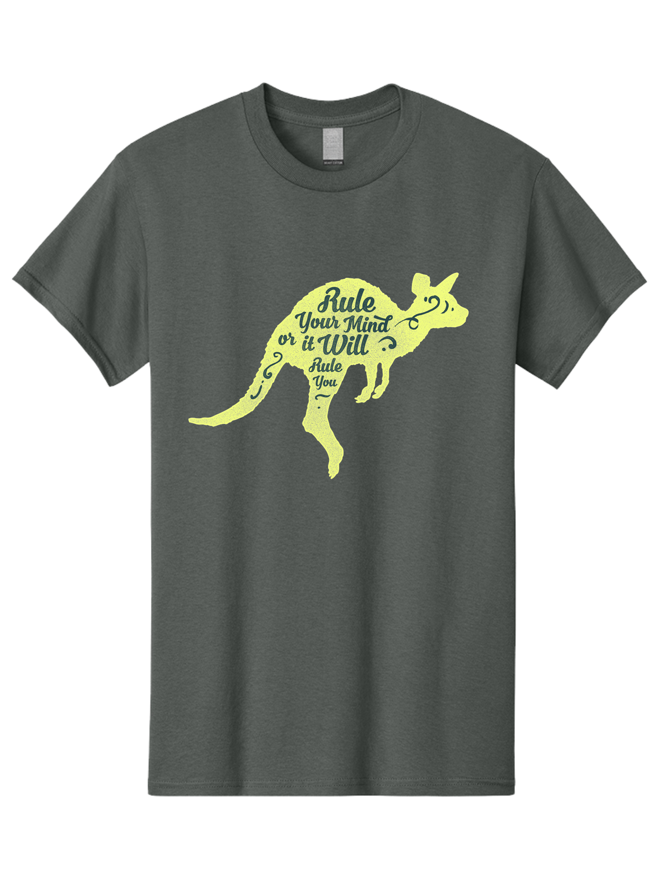 Rule Your Mind Men'S Graphic Tee, 100% Cotton, Comfortable Casual Summer Wear, Machine Washable, Motivational Quote, Kangaroo Silhouette, Inspirational Message, Mental Discipline, Positive Thinking, Rule Your Mind Or It Will Rule You, Aae624