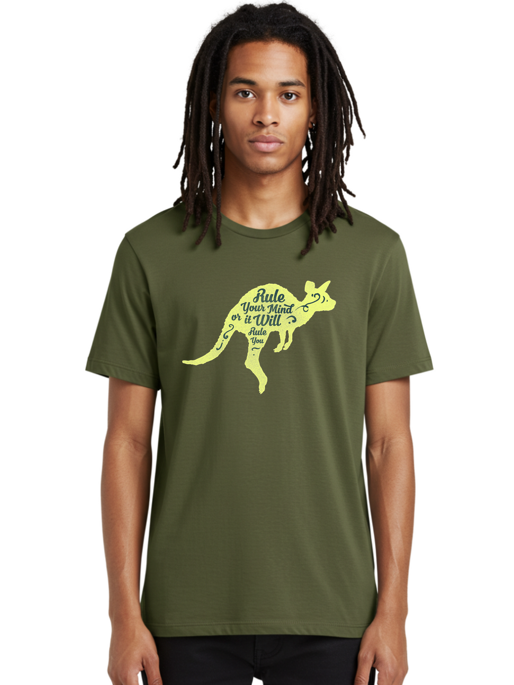 Rule Your Mind Men'S Graphic Tee, 100% Cotton, Comfortable Casual Summer Wear, Machine Washable, Motivational Quote, Kangaroo Silhouette, Inspirational Message, Mental Discipline, Positive Thinking, Rule Your Mind Or It Will Rule You, Aae624