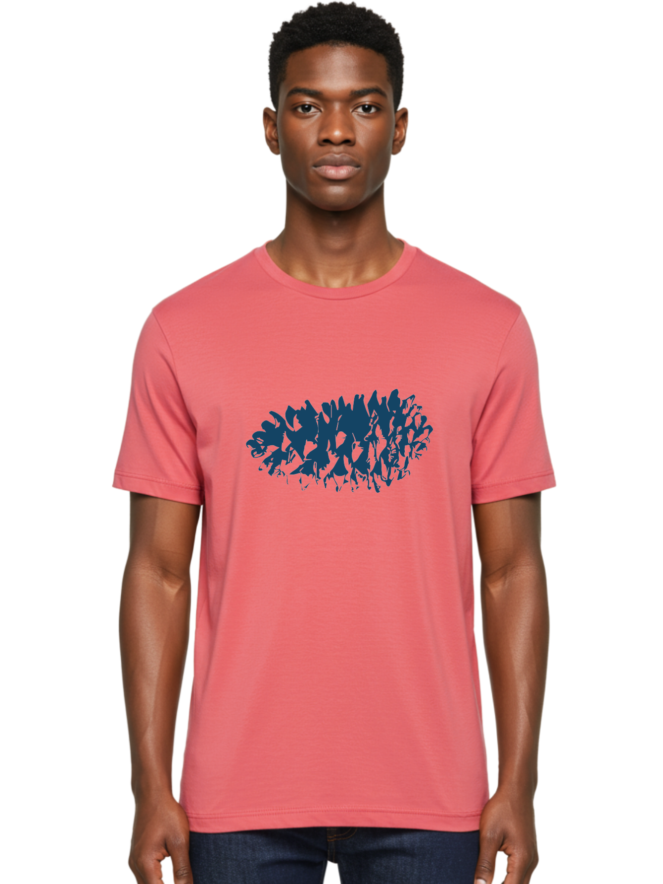 Rustic Pine Cluster Men'S Graphic Tee, 100% Cotton, Comfortable Casual Summer Wear, Machine Washable, Silhouette Of Horses, Group Of Horses, Galloping Horses, Abstract Horses, Dark Blue Horses, Dynamic Movement, Chaotic Movement, Horse Shapes, Aae627