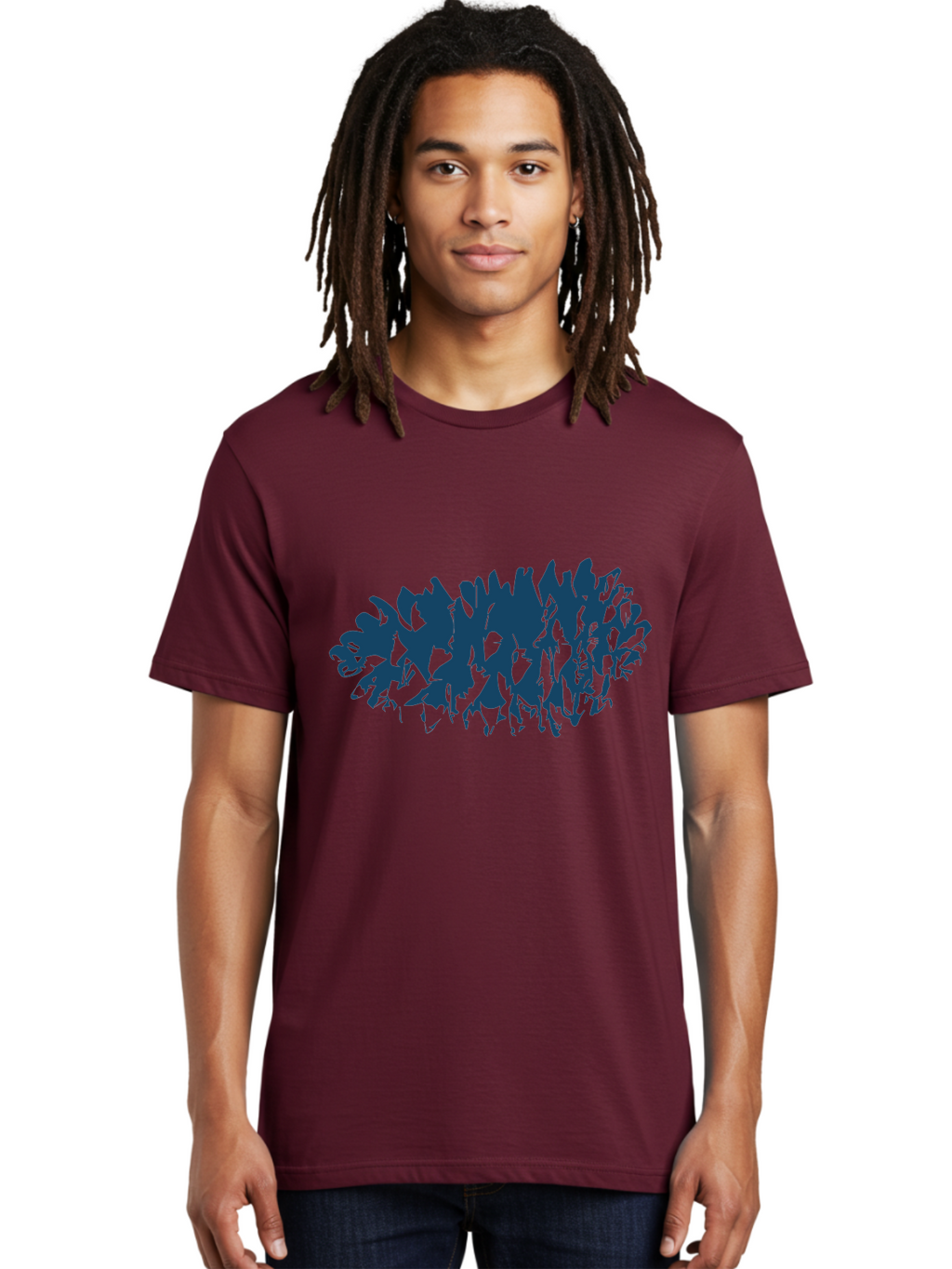 Rustic Pine Cluster Men'S Graphic Tee, 100% Cotton, Comfortable Casual Summer Wear, Machine Washable, Silhouette Of Horses, Group Of Horses, Galloping Horses, Abstract Horses, Dark Blue Horses, Dynamic Movement, Chaotic Movement, Horse Shapes, Aae627