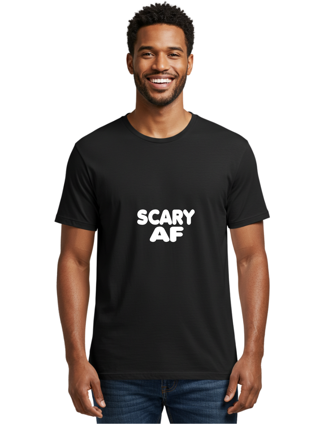 Scary Af Men'S Graphic Tee, 100% Cotton, Comfortable Casual Summer Wear, Machine Washable, Scary Memes, Humorous Content, Spooky Humor, Bold Text, White Font, Funny Phrases, Internet Slang Aae630