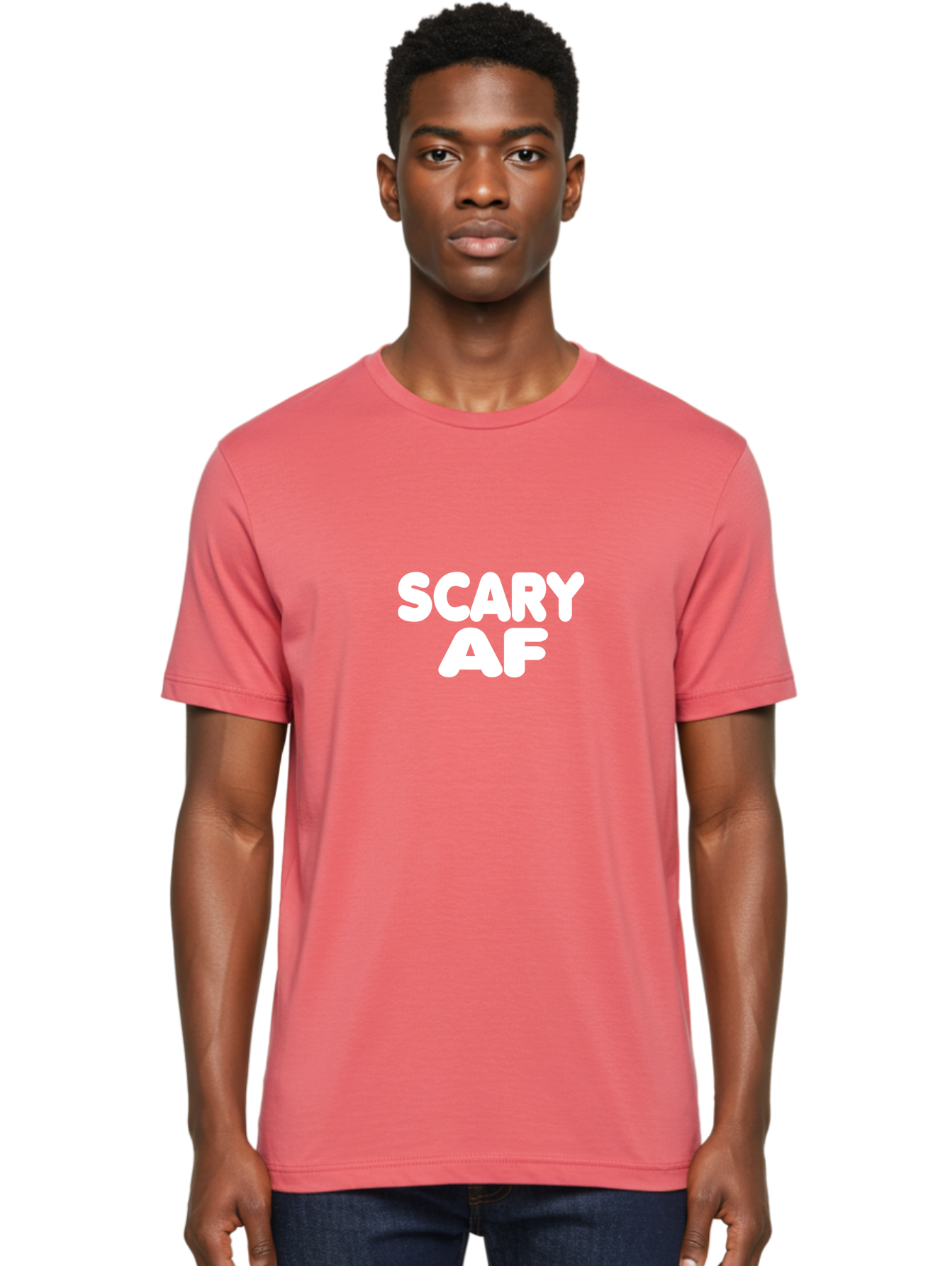 Scary Af Men'S Graphic Tee, 100% Cotton, Comfortable Casual Summer Wear, Machine Washable, Scary Memes, Humorous Content, Spooky Humor, Bold Text, White Font, Funny Phrases, Internet Slang Aae630