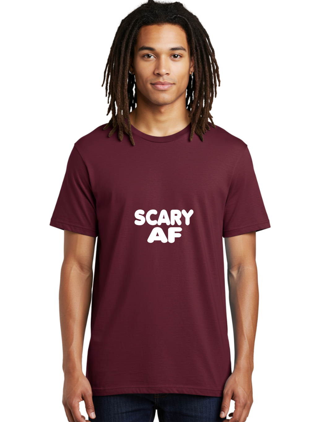 Scary Af Men'S Graphic Tee, 100% Cotton, Comfortable Casual Summer Wear, Machine Washable, Scary Memes, Humorous Content, Spooky Humor, Bold Text, White Font, Funny Phrases, Internet Slang Aae630