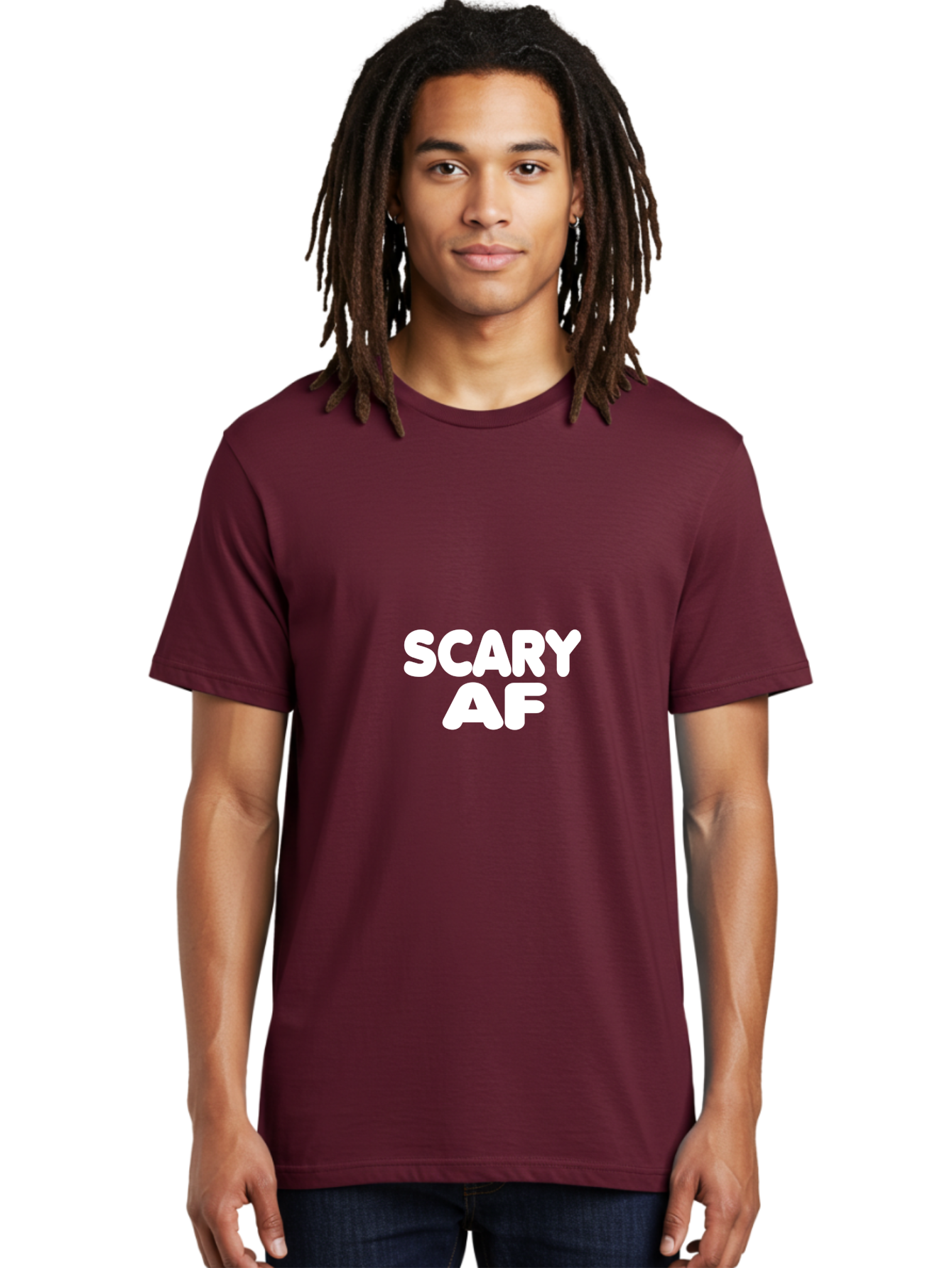 Scary Af Men'S Graphic Tee, 100% Cotton, Comfortable Casual Summer Wear, Machine Washable, Scary Memes, Humorous Content, Spooky Humor, Bold Text, White Font, Funny Phrases, Internet Slang Aae630