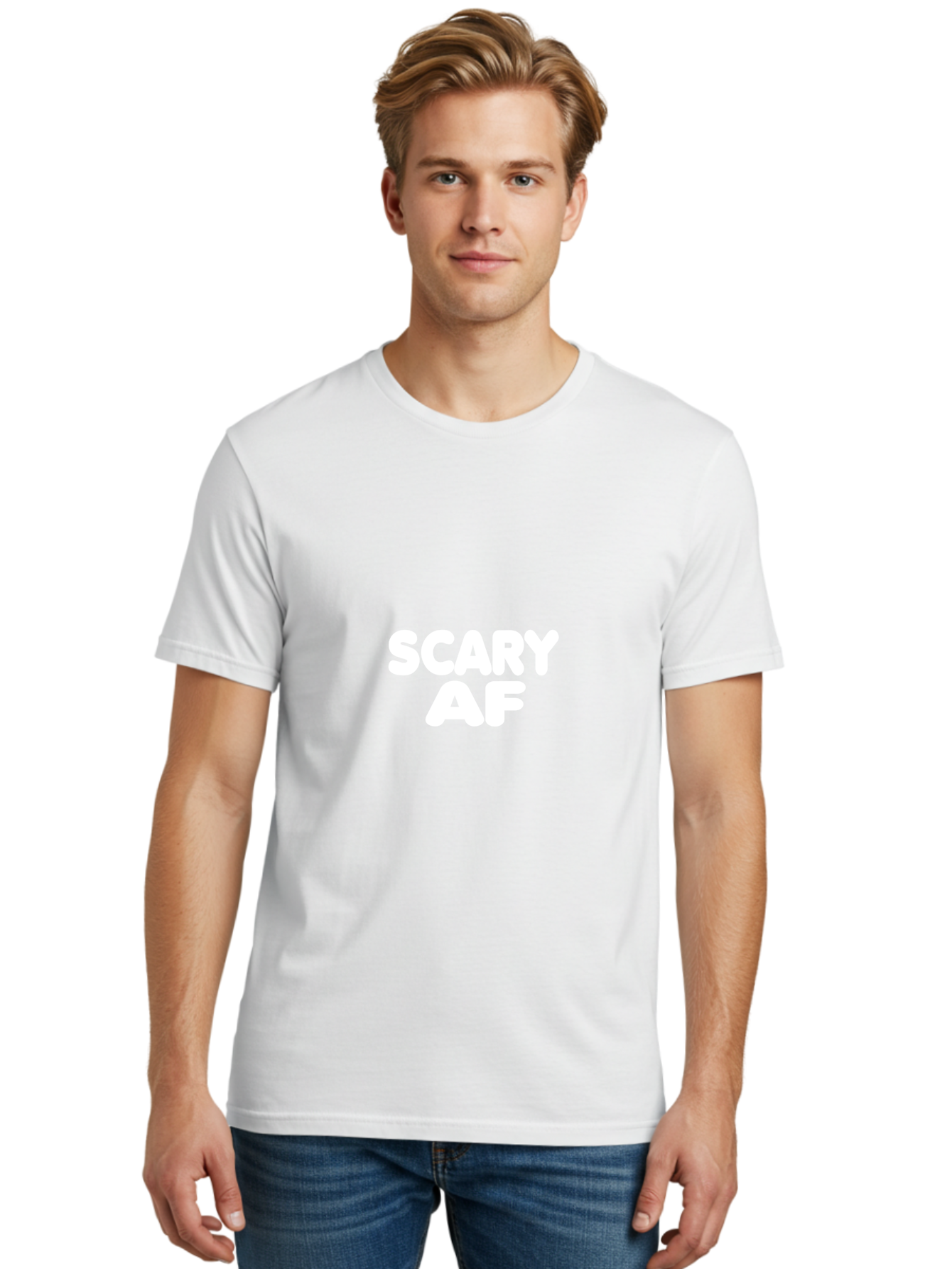 Scary Af Men'S Graphic Tee, 100% Cotton, Comfortable Casual Summer Wear, Machine Washable, Scary Memes, Humorous Content, Spooky Humor, Bold Text, White Font, Funny Phrases, Internet Slang Aae630