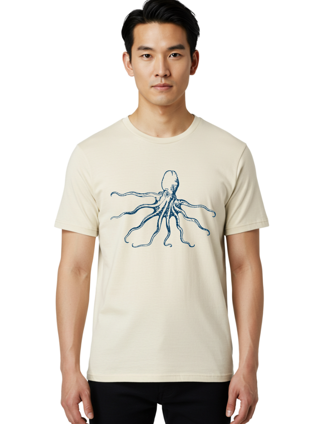 Sea Octopus Men'S Graphic Tee, 100% Cotton, Comfortable Casual Summer Wear, Machine Washable, Octopus, Eight Legs, Marine Life, Underwater Creature, Cephalopod, Ocean Animal, Tentacles, Wildlife, Sea Creature, Blue Illustration Aae631