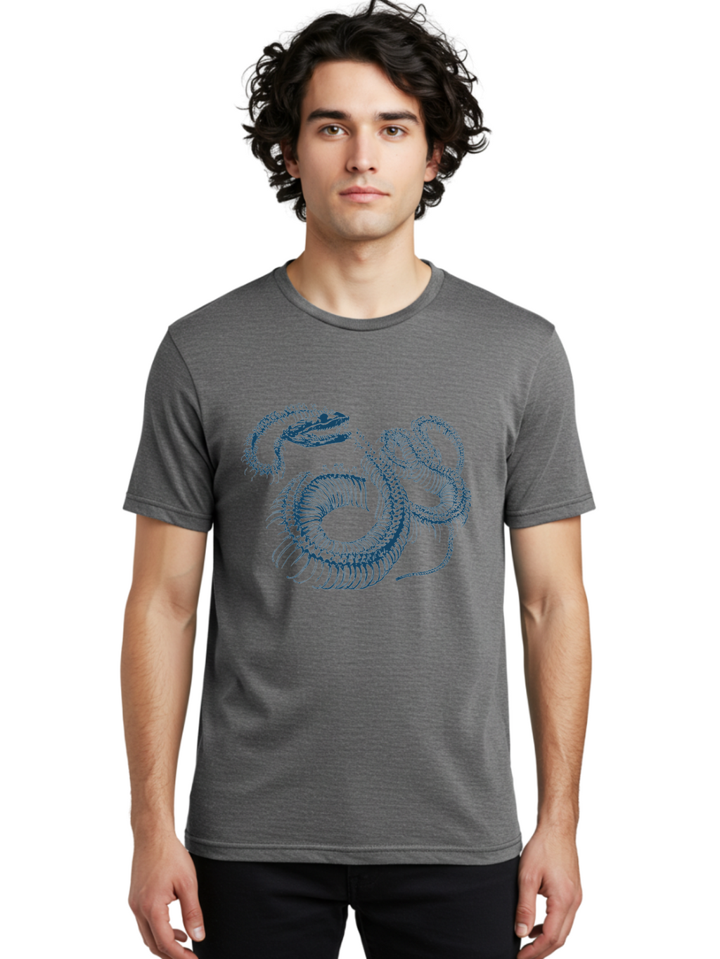 Sea-Monster Men'S Graphic Tee, 100% Cotton, Comfortable Casual Summer Wear, Machine Washable, Snake Illustration, Coiled Serpent, Detailed Drawing, Navy Blue Lines, Abstract Art, Snake Species, Reptile Design, Artistic Representation, Aae632