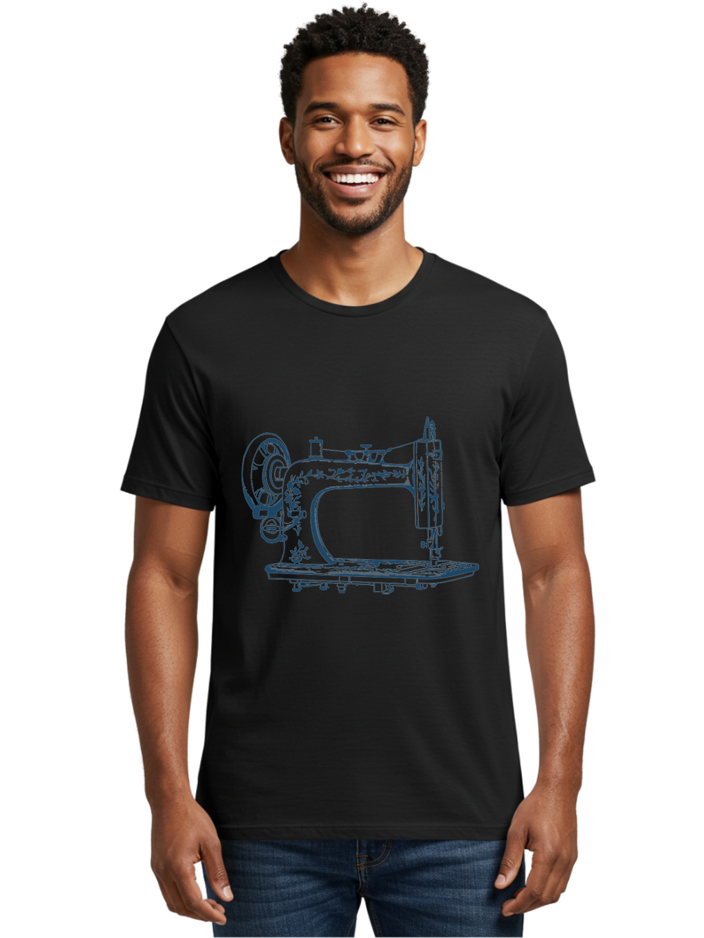 Sewing-Machine Men'S Graphic Tee, 100% Cotton, Comfortable Casual Summer Wear, Machine Washable, Vintage Sewing Machine, Floral Patterns, Antique Machinery, Crafting Tools, Textile Art, Classic Design, Sewing Equipment, Ornate Details, Aae633