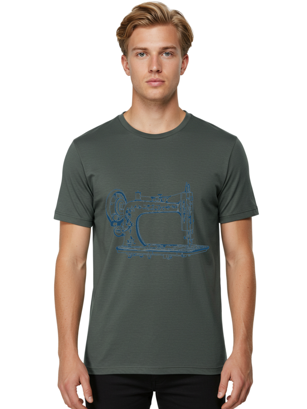 Sewing-Machine Men'S Graphic Tee, 100% Cotton, Comfortable Casual Summer Wear, Machine Washable, Vintage Sewing Machine, Floral Patterns, Antique Machinery, Crafting Tools, Textile Art, Classic Design, Sewing Equipment, Ornate Details, Aae633