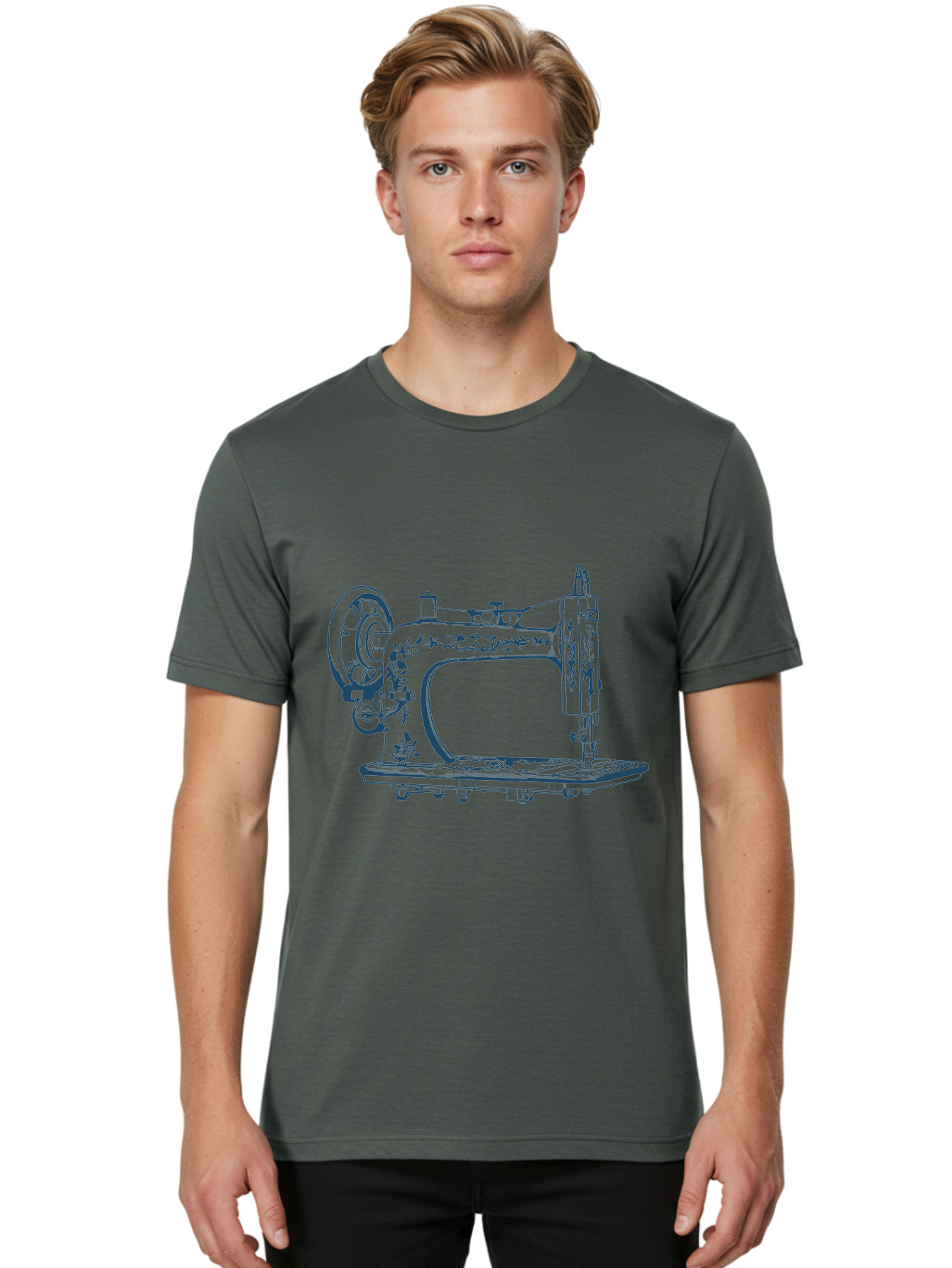Sewing-Machine Men'S Graphic Tee, 100% Cotton, Comfortable Casual Summer Wear, Machine Washable, Vintage Sewing Machine, Floral Patterns, Antique Machinery, Crafting Tools, Textile Art, Classic Design, Sewing Equipment, Ornate Details, Aae633