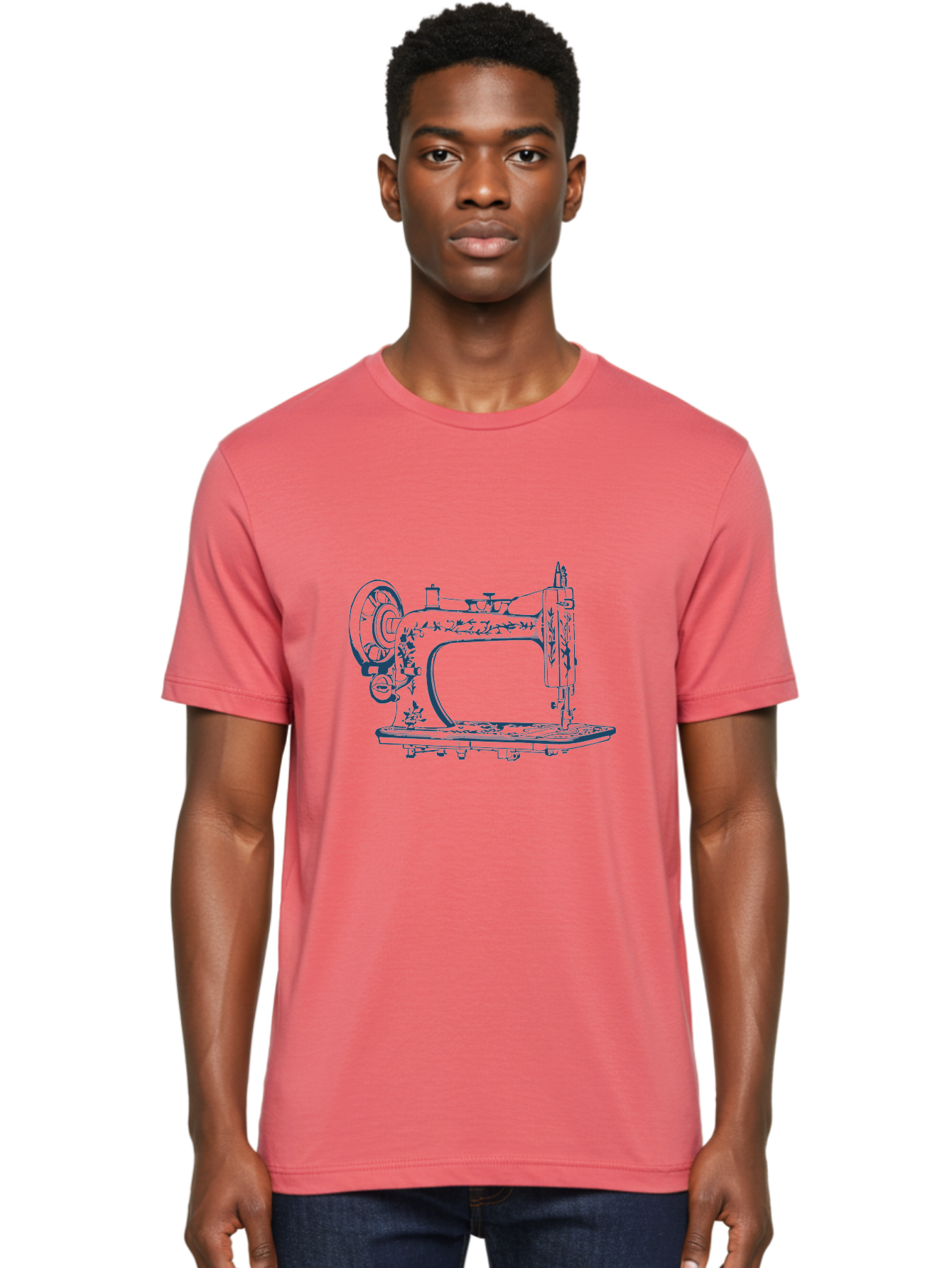 Sewing-Machine Men'S Graphic Tee, 100% Cotton, Comfortable Casual Summer Wear, Machine Washable, Vintage Sewing Machine, Floral Patterns, Antique Machinery, Crafting Tools, Textile Art, Classic Design, Sewing Equipment, Ornate Details, Aae633